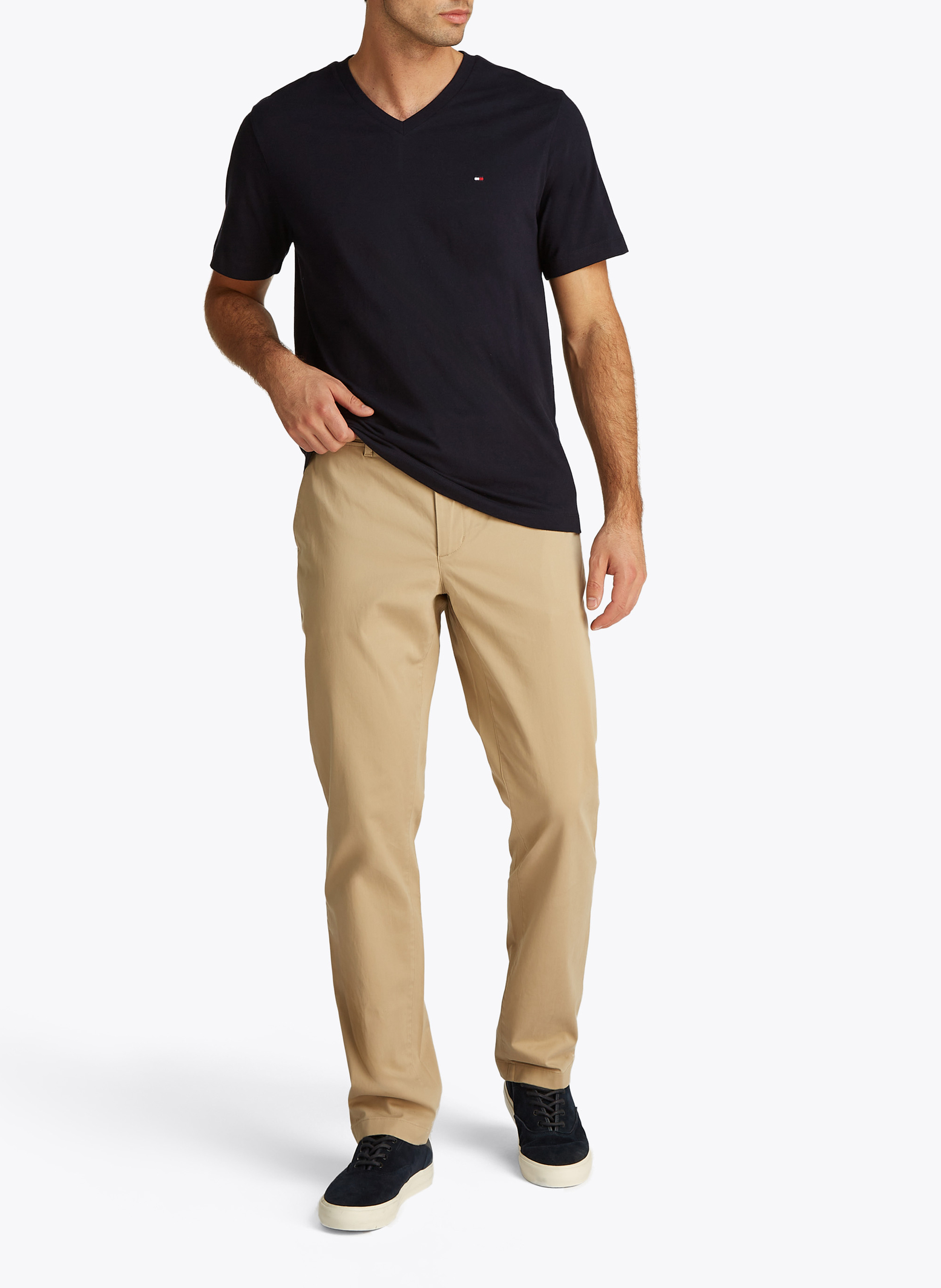 Tee-shirt col v uni en coton TOMMY HILFIGER Bleu