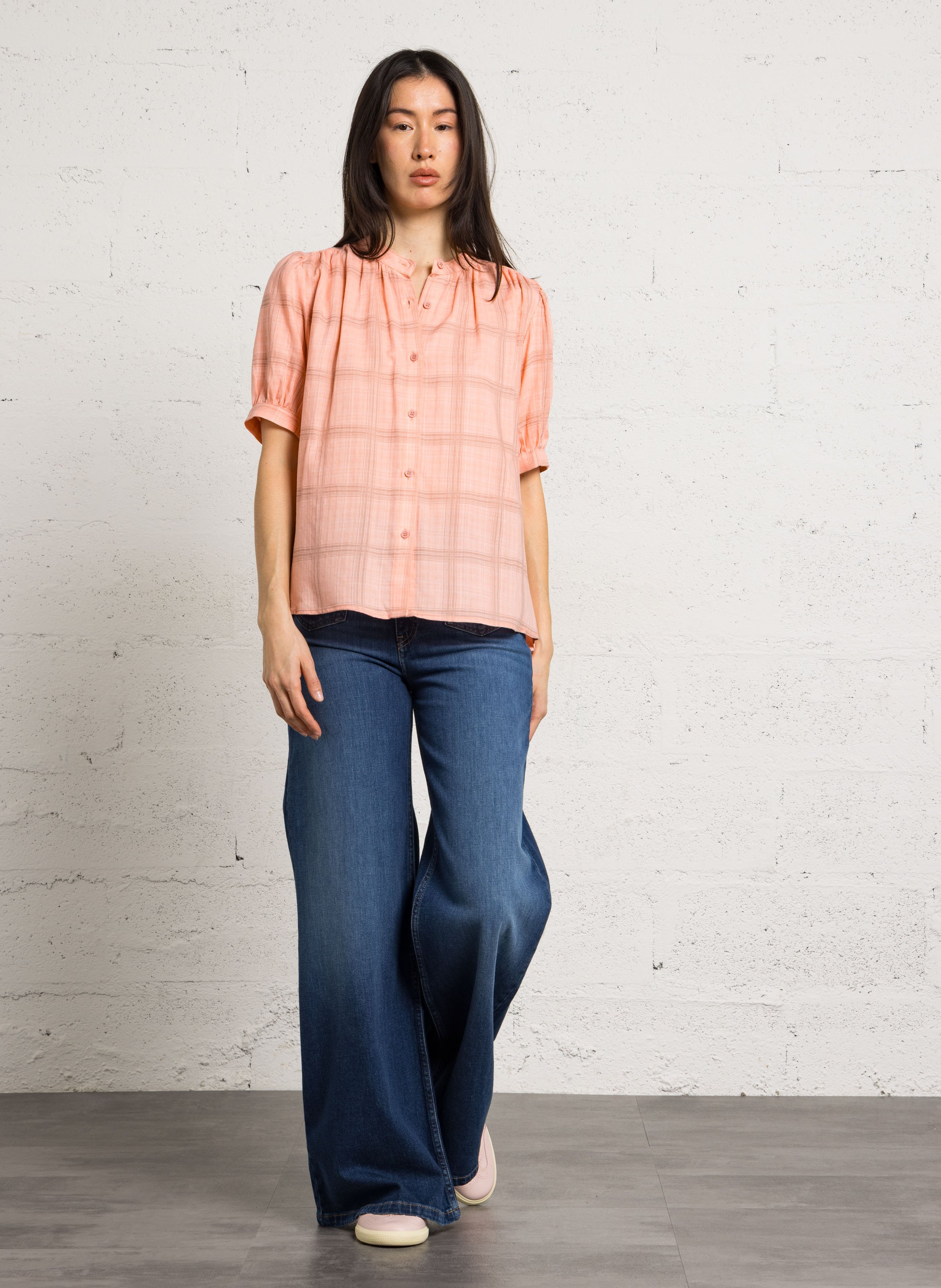Oversized Mandarin Collar Shirt in Blended Cotton SEE U SOON Pink
