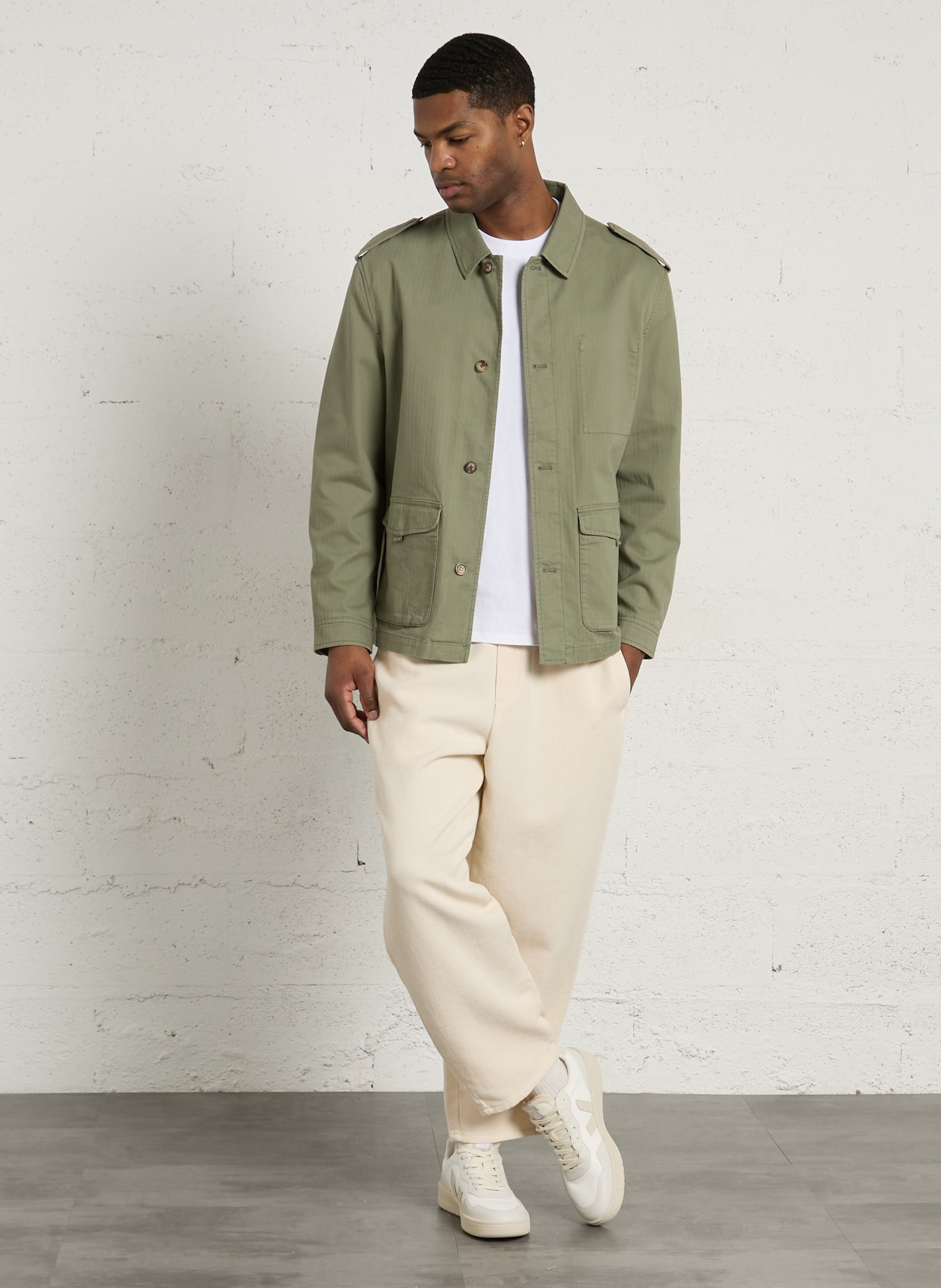 Cotton jacket with classic collar PEPE JEANS Green