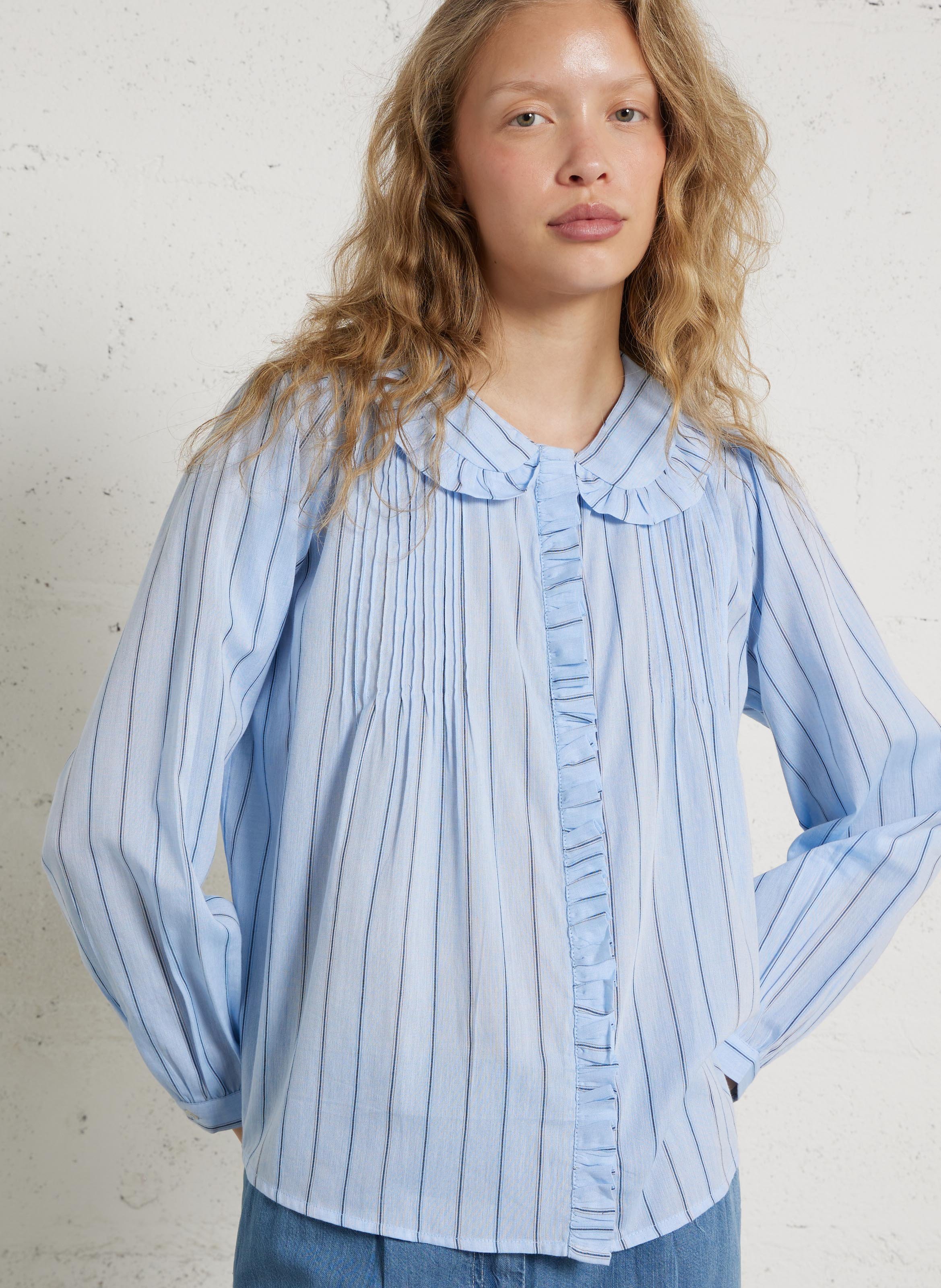 Cotton shirt with Peter Pan collar EMILE ET IDA Blue