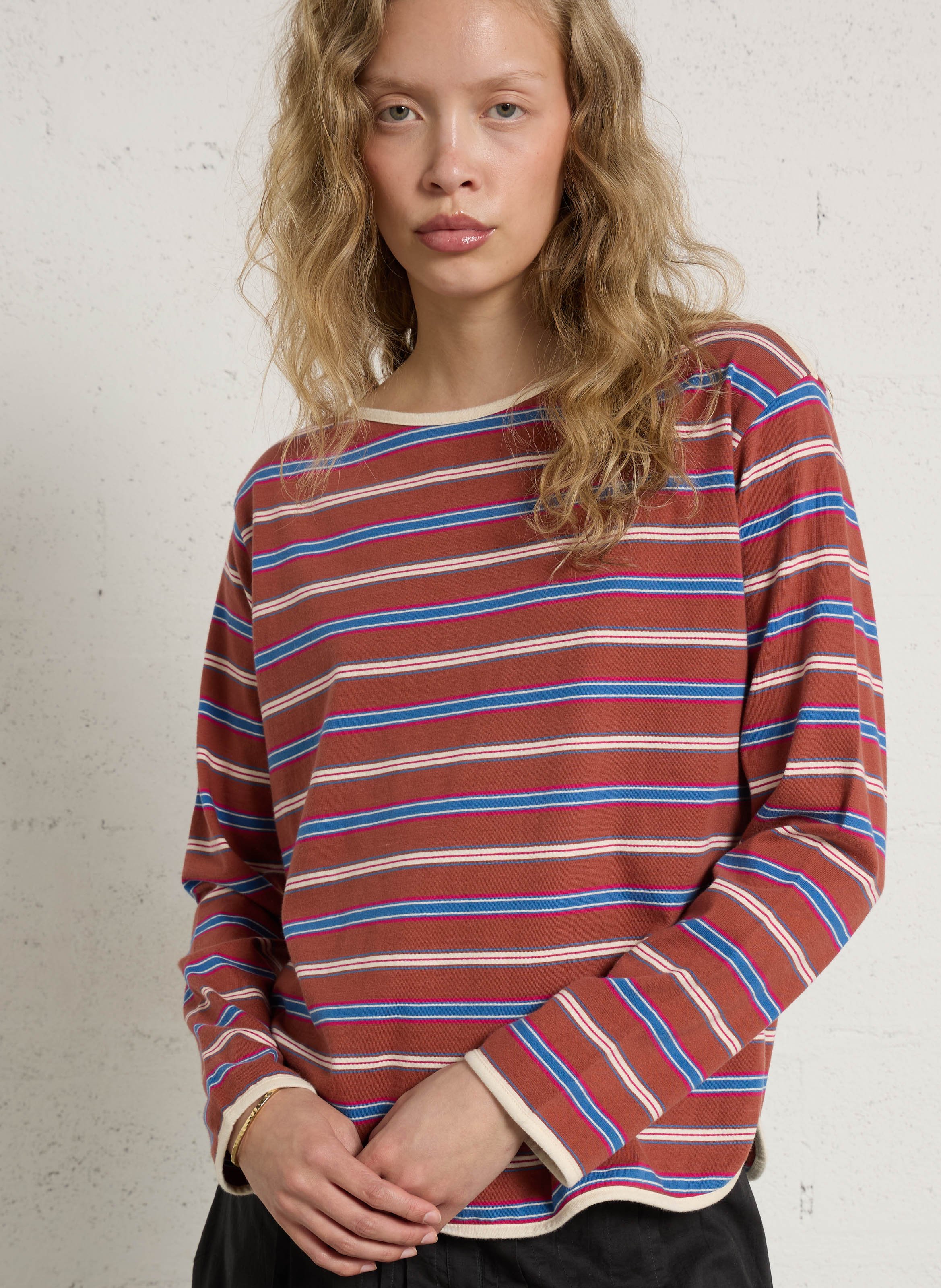 Striped long-sleeved boat-neck T-shirt LEON & HARPER Brown