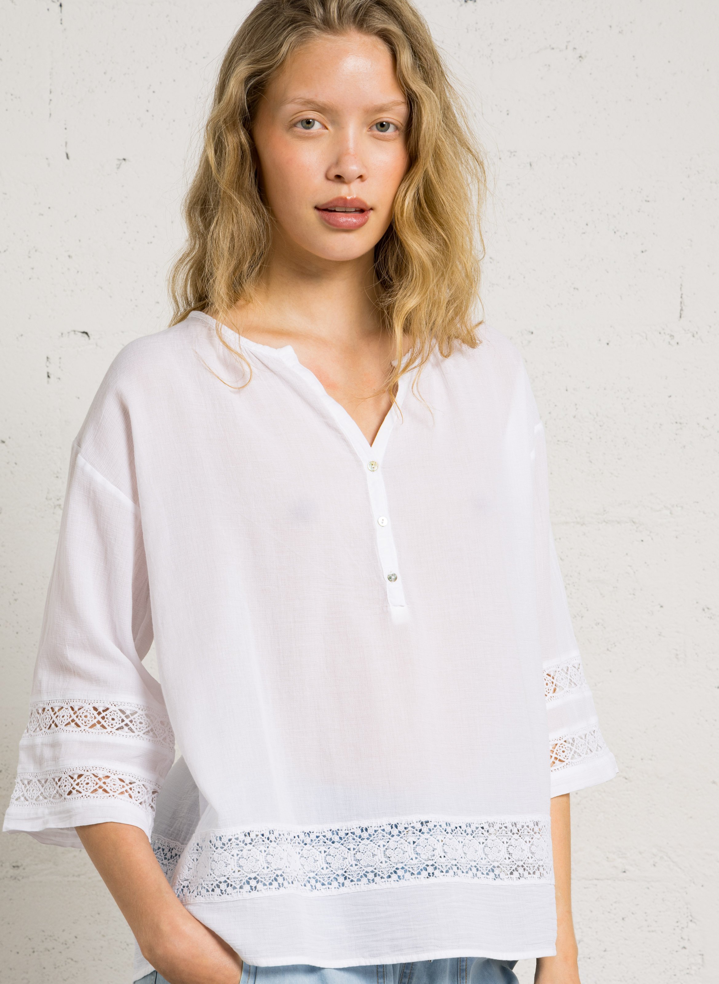 Oversized blouse met V-hals van katoen BELLA JONES Wit