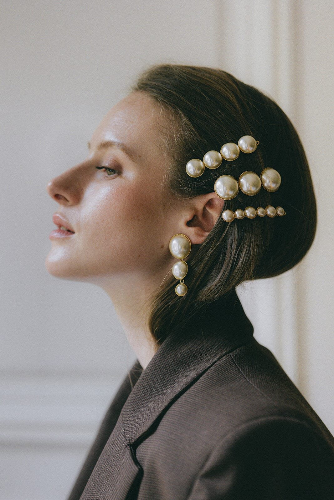 Dangling silver-plated pearl stud earrings MONSIEUR SIMONE Silver