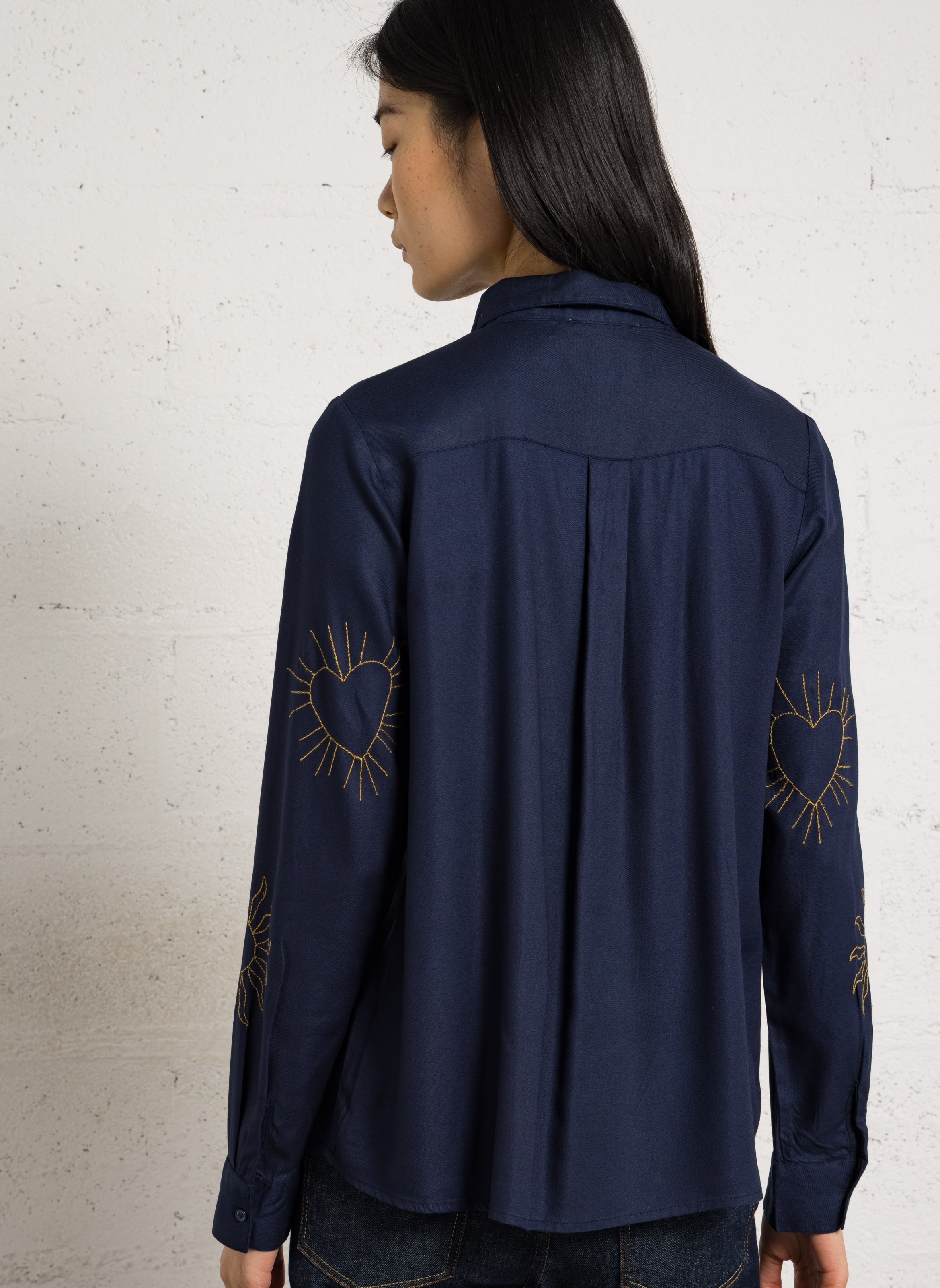 Chemise droite col classique brodée LA PETITE ETOILE Bleu