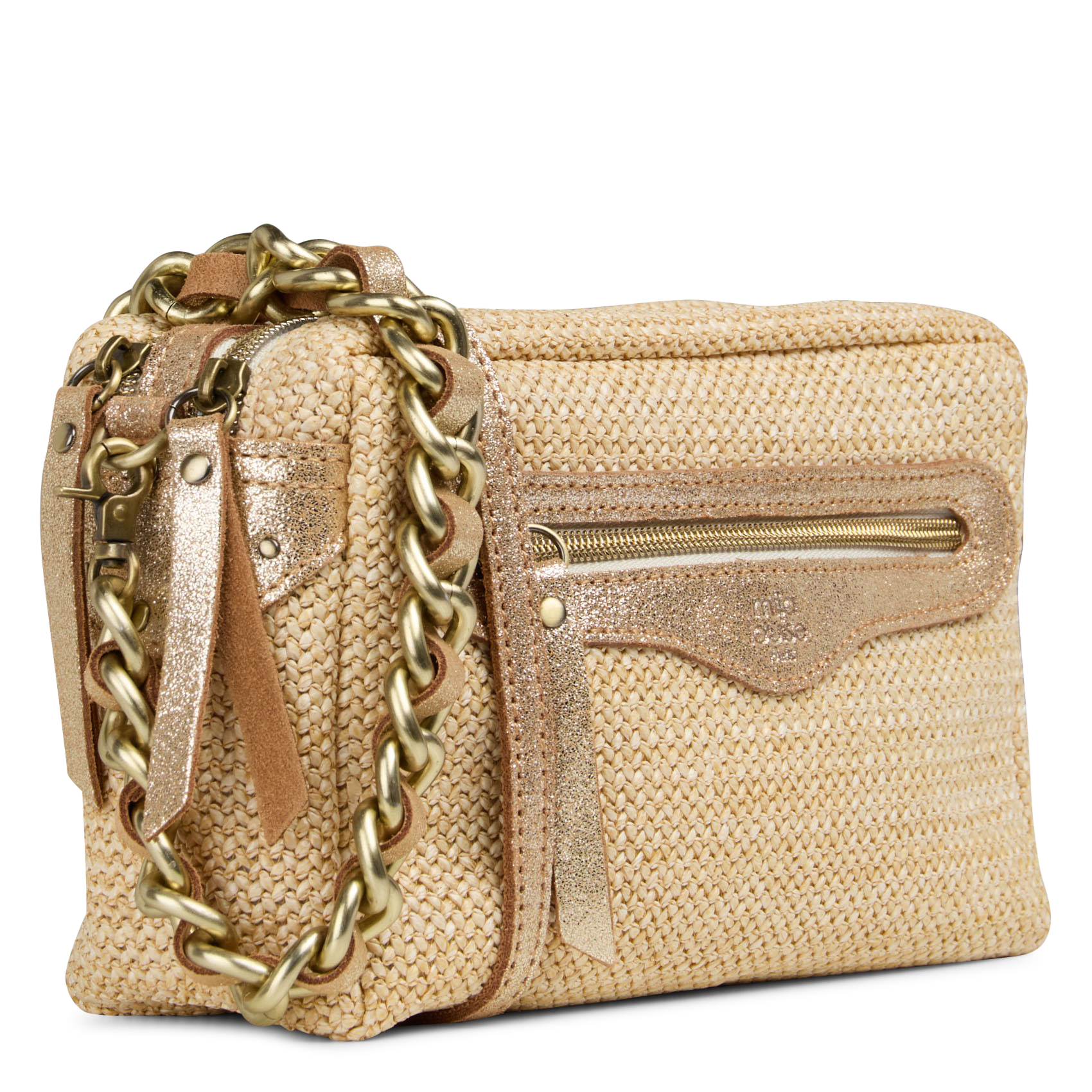 Sac bandoulière tressé à détail pailleté MILA LOUISE Beige