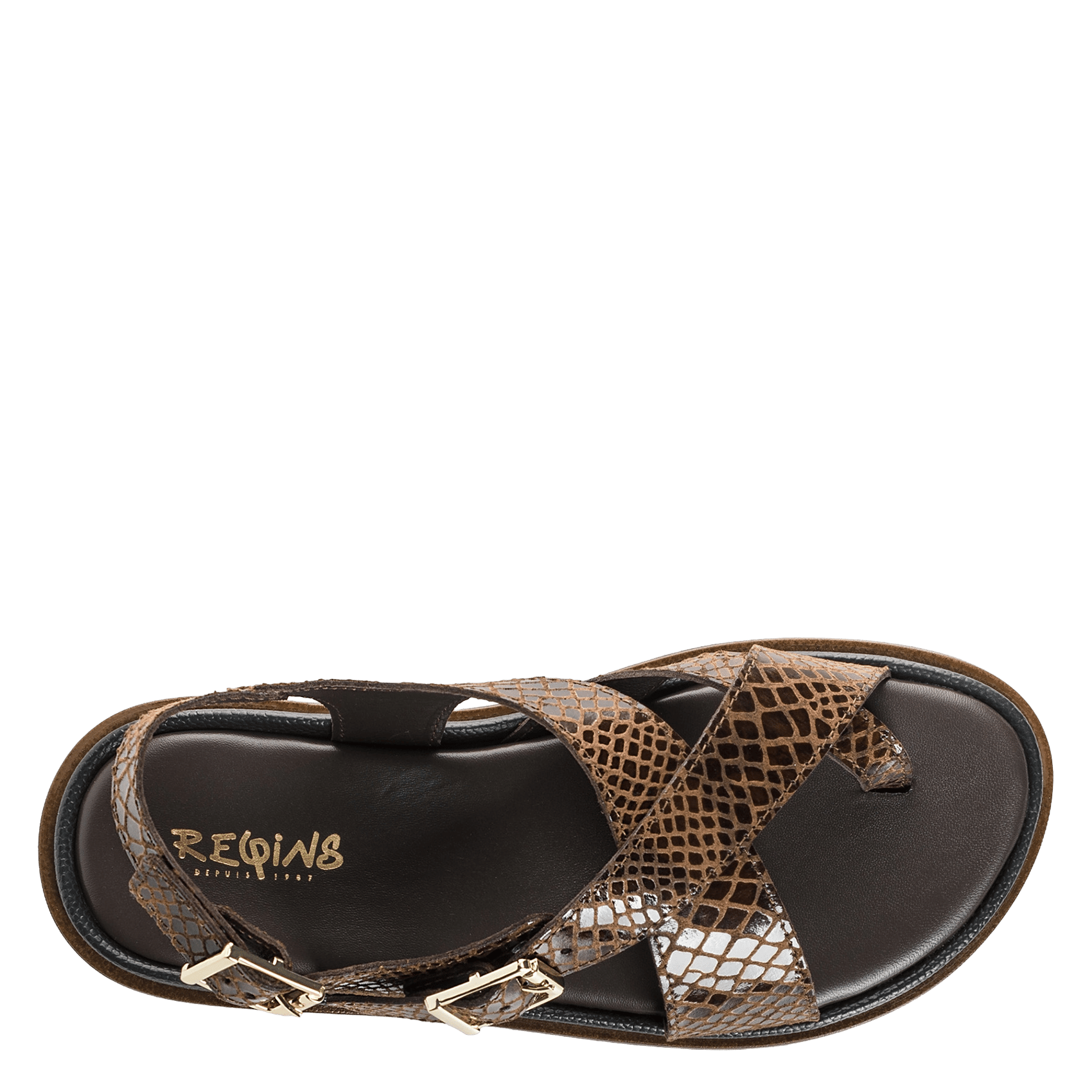 Sandales plates en cuir REQINS Marron