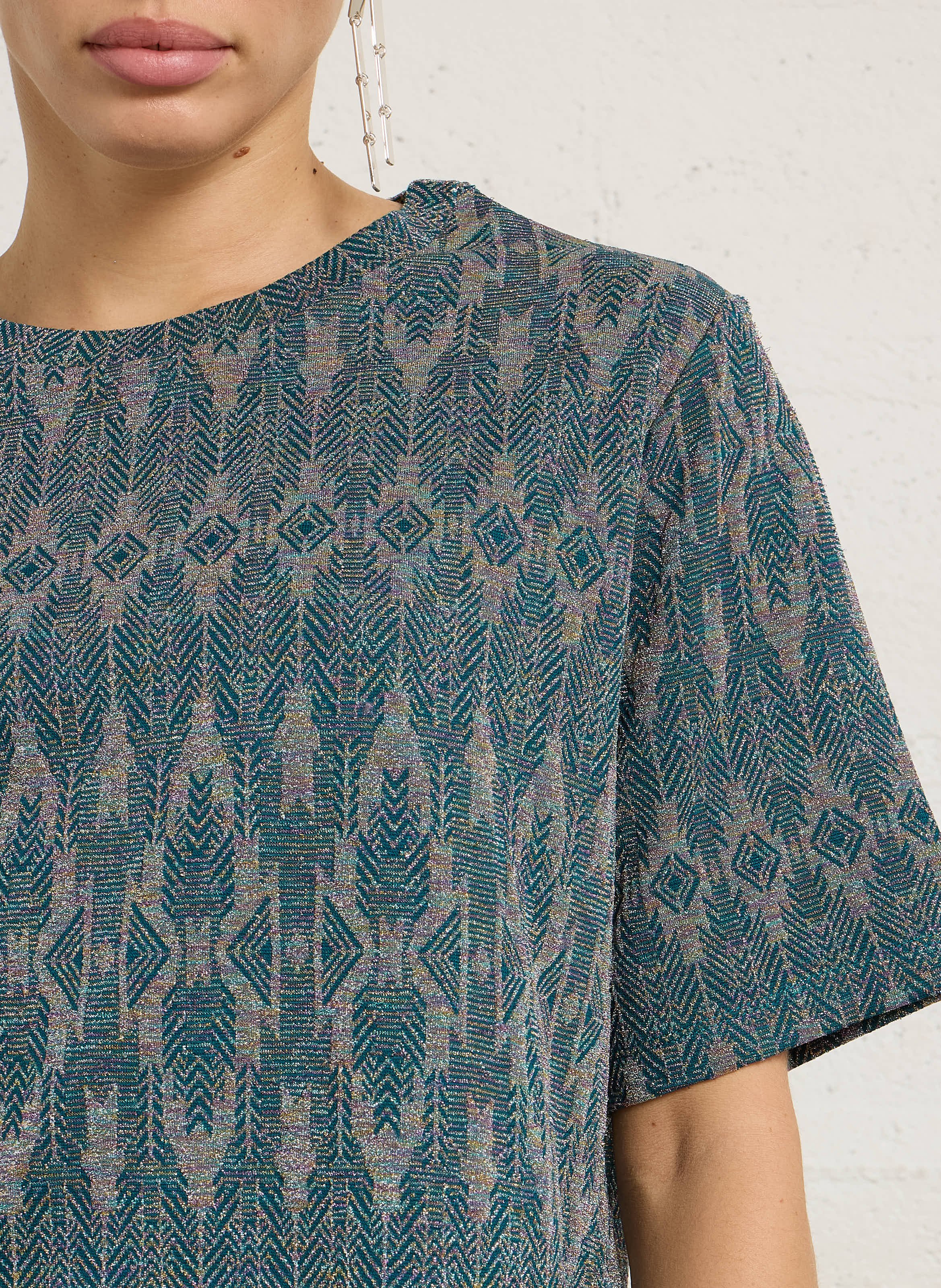 Top oversize col rond pailleté MOMONI Bleu