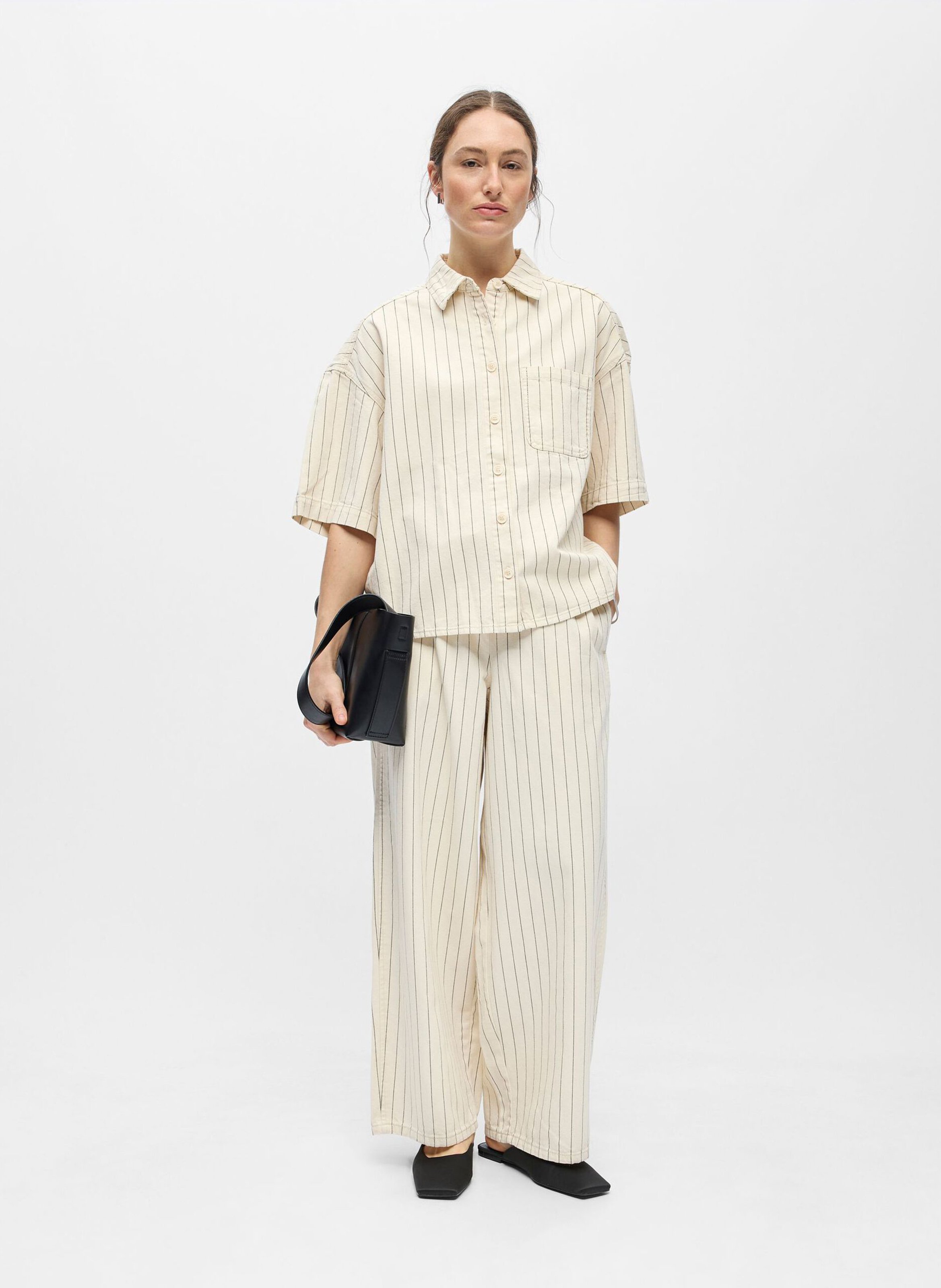 Short-sleeved striped shirt OBJECT Beige