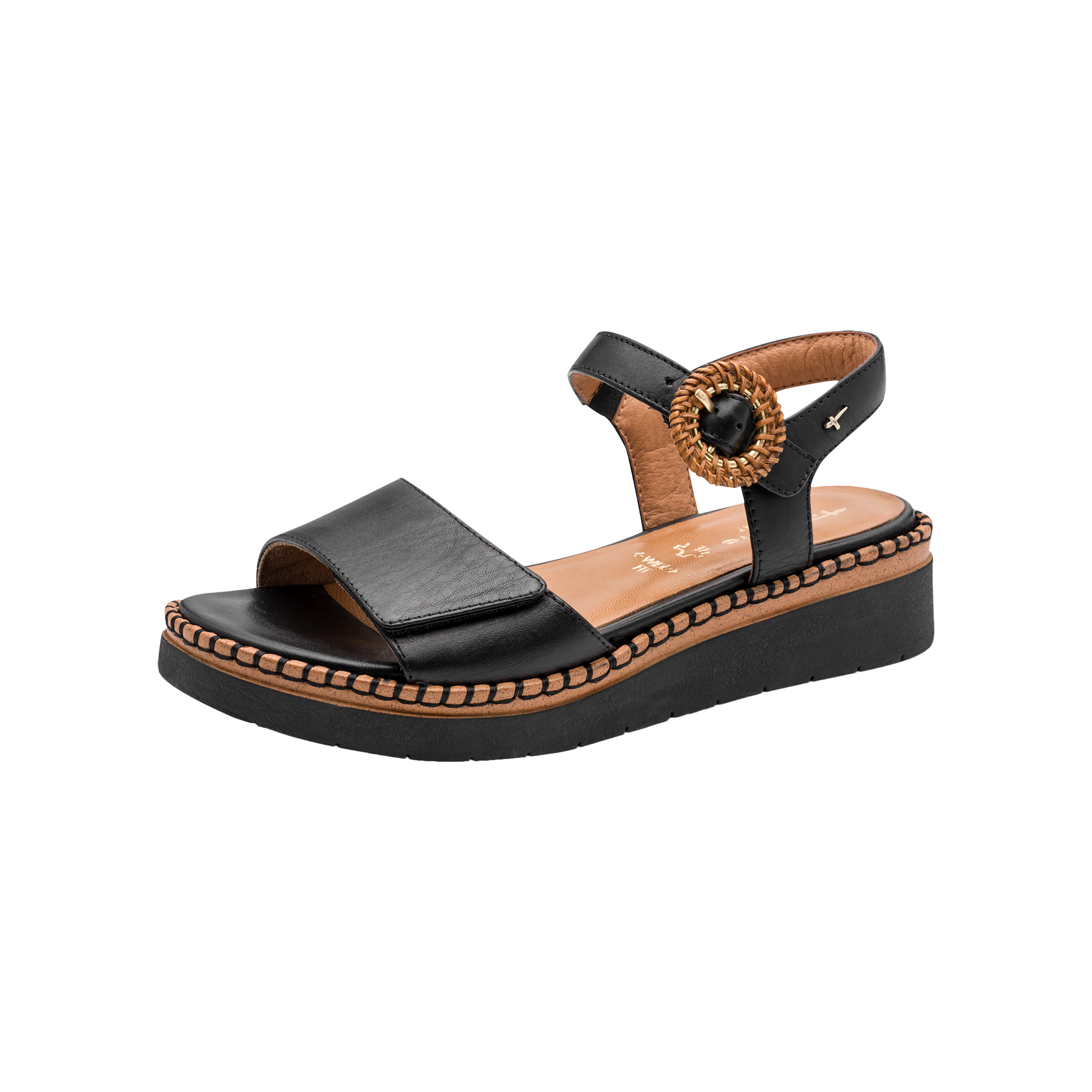 Leather comfort wedge sandals TAMARIS Black