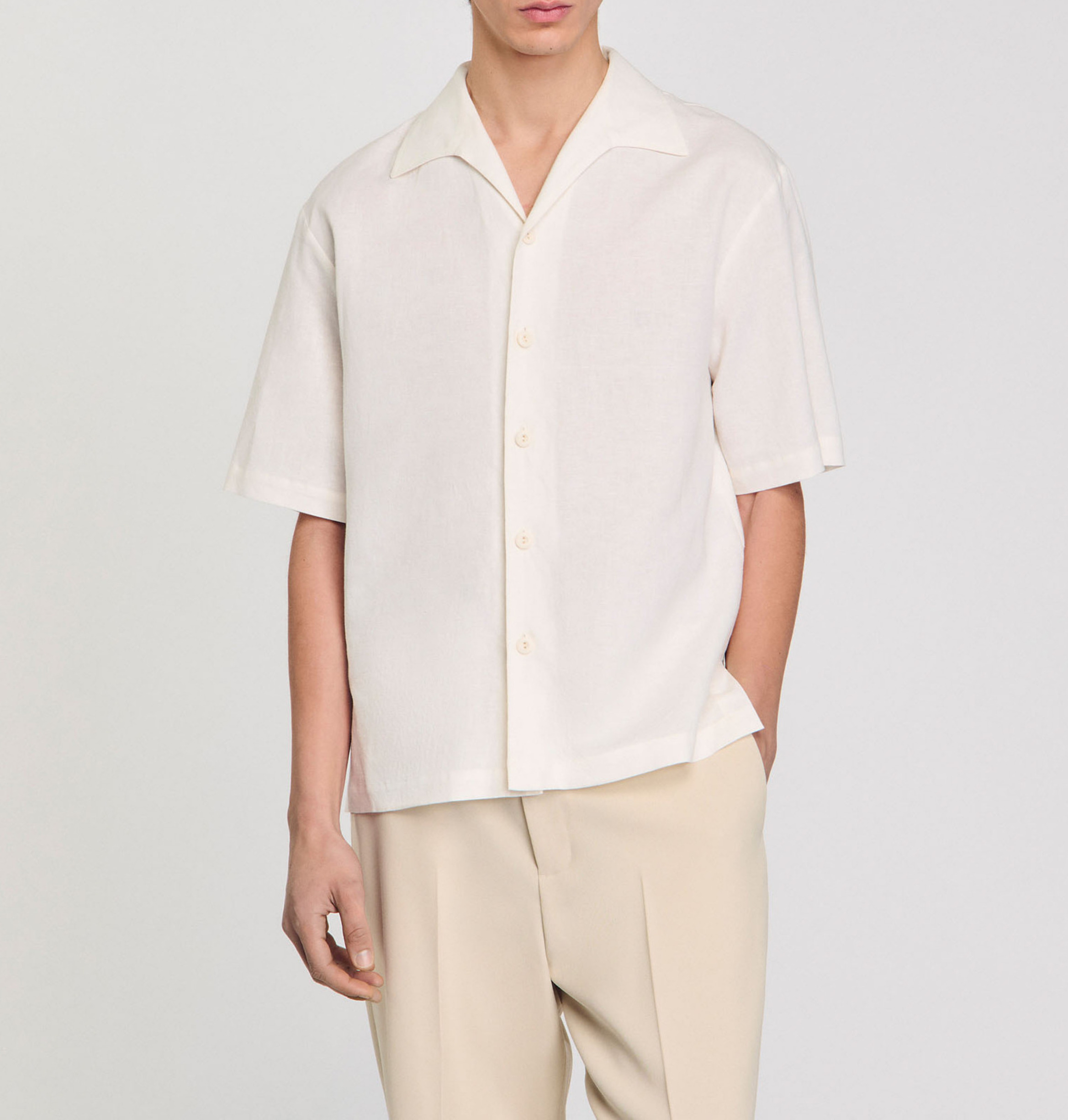 Chemise col classique en coton mélangé SANDRO Beige