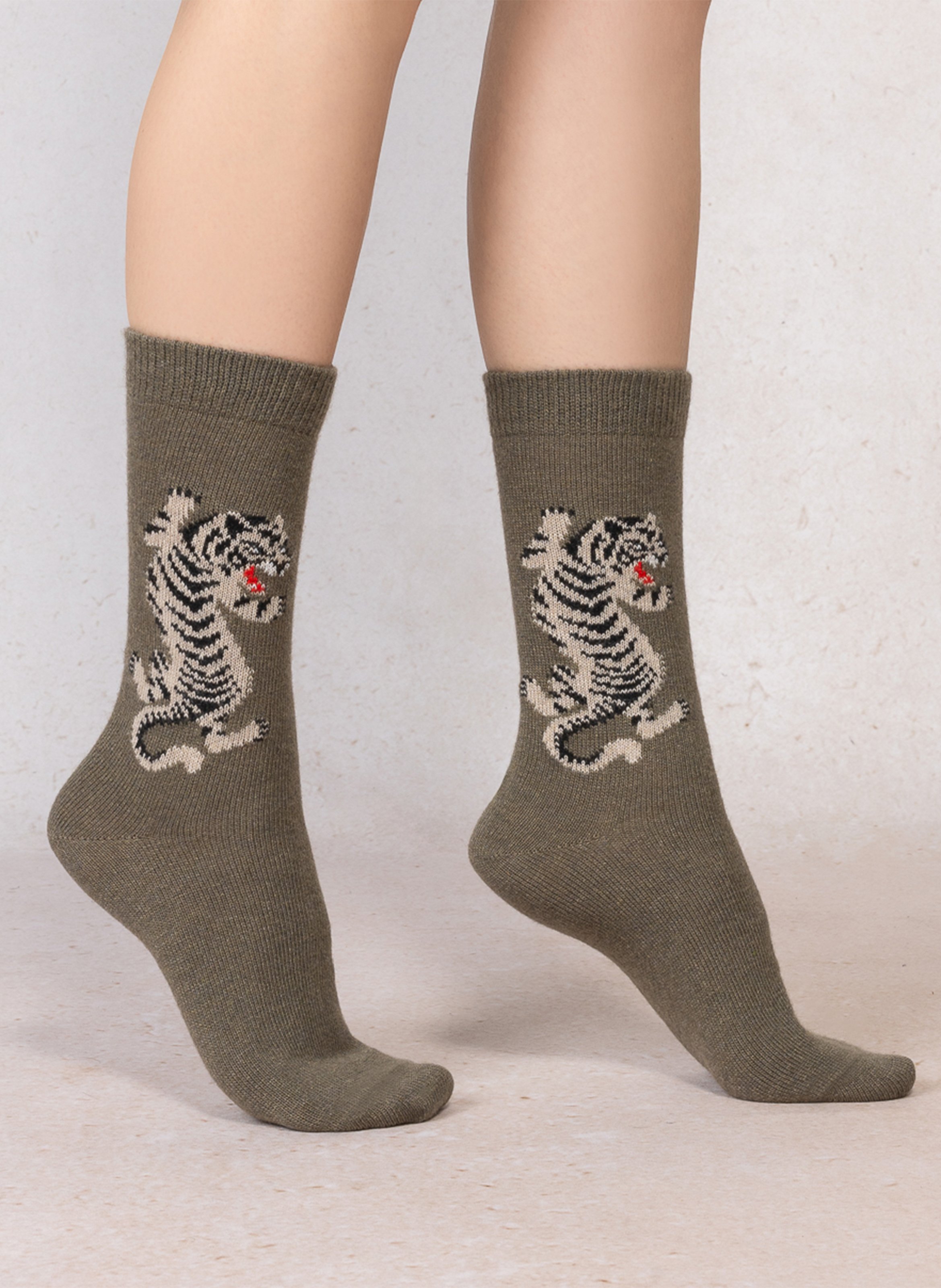 Chaussettes à imprimé tigre BLEUFORET Kaki