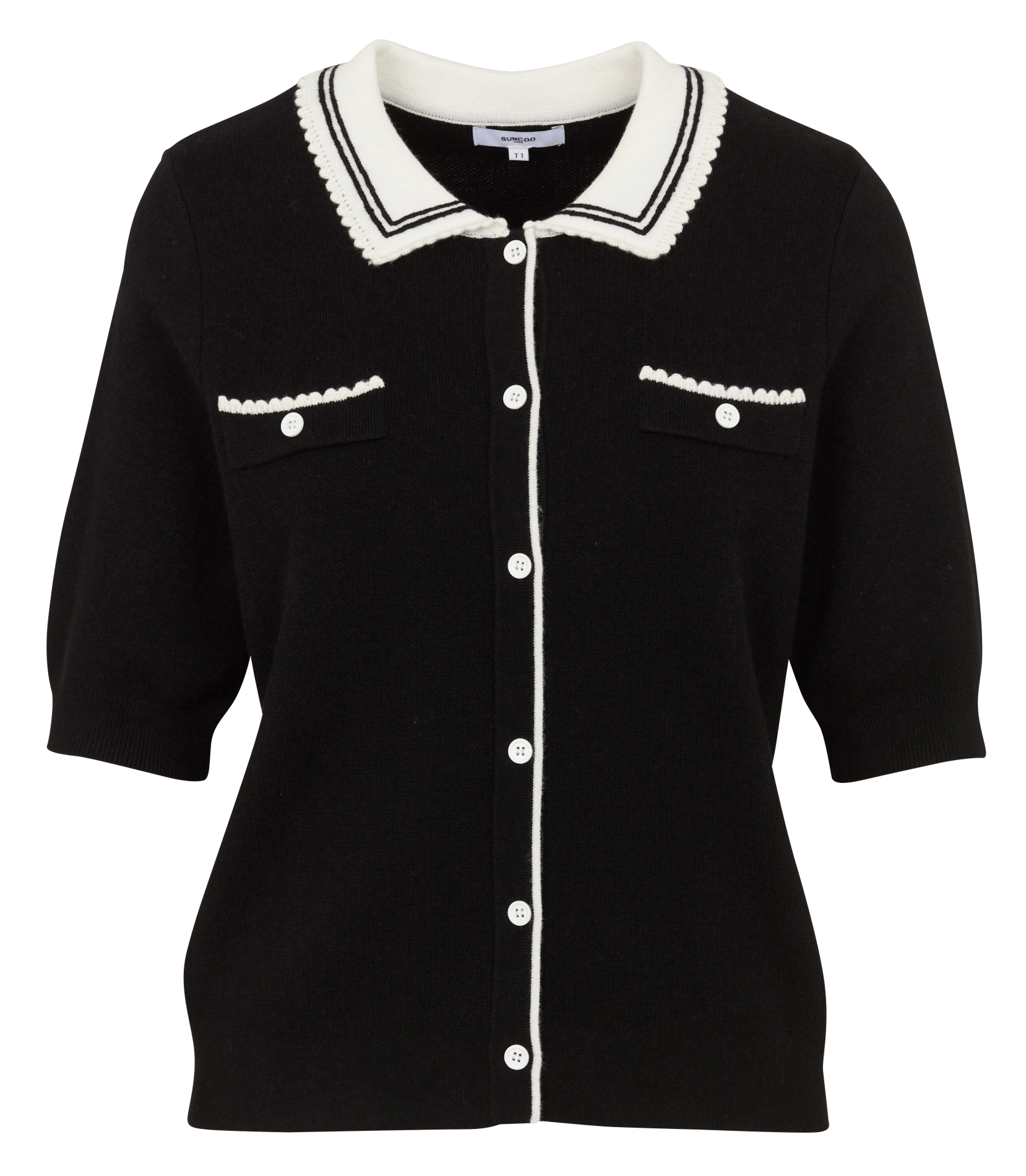 Straight cardigan with classic collar SUNCOO Black