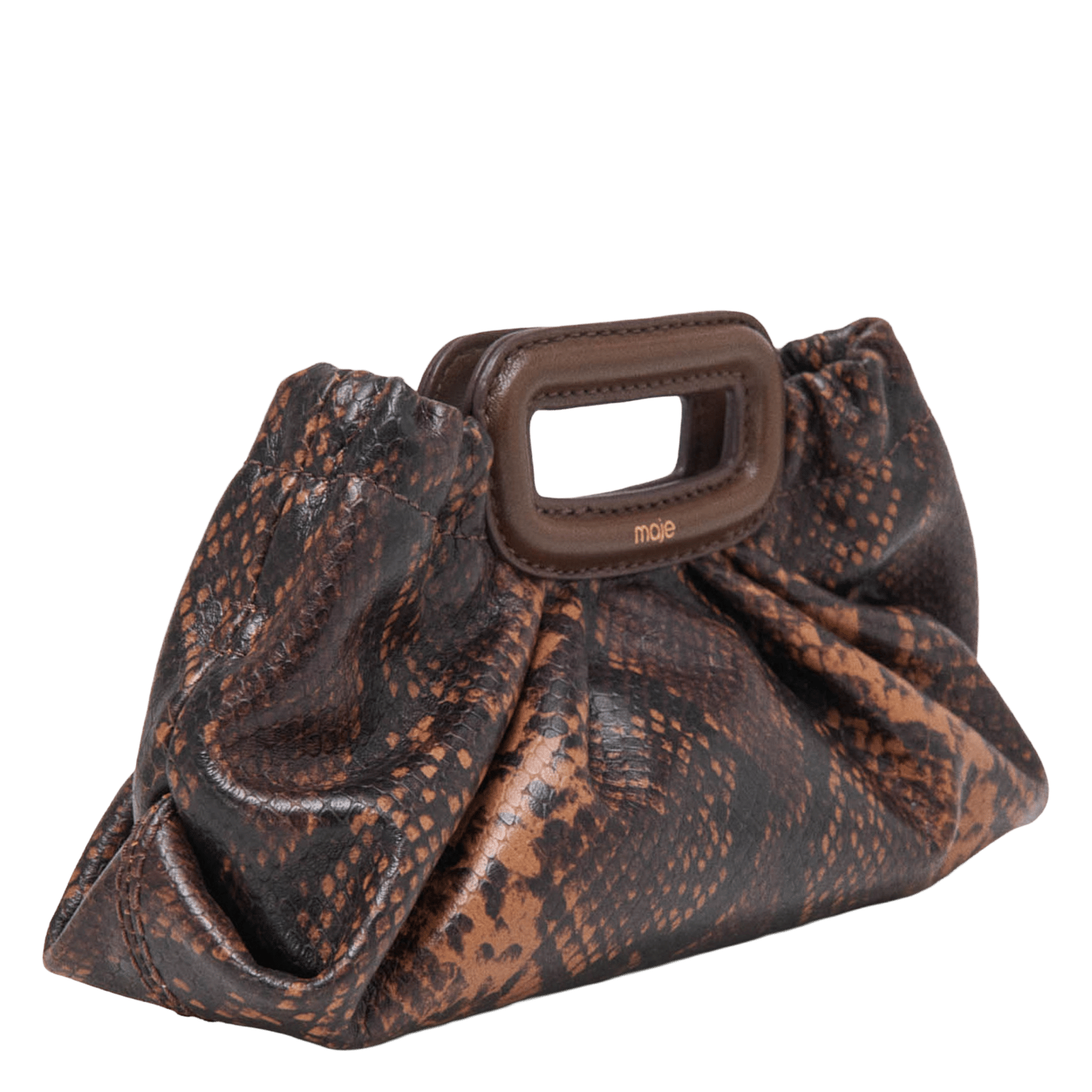 Kleine clutch van reliëfleer met pythonprint MAJE Bruin