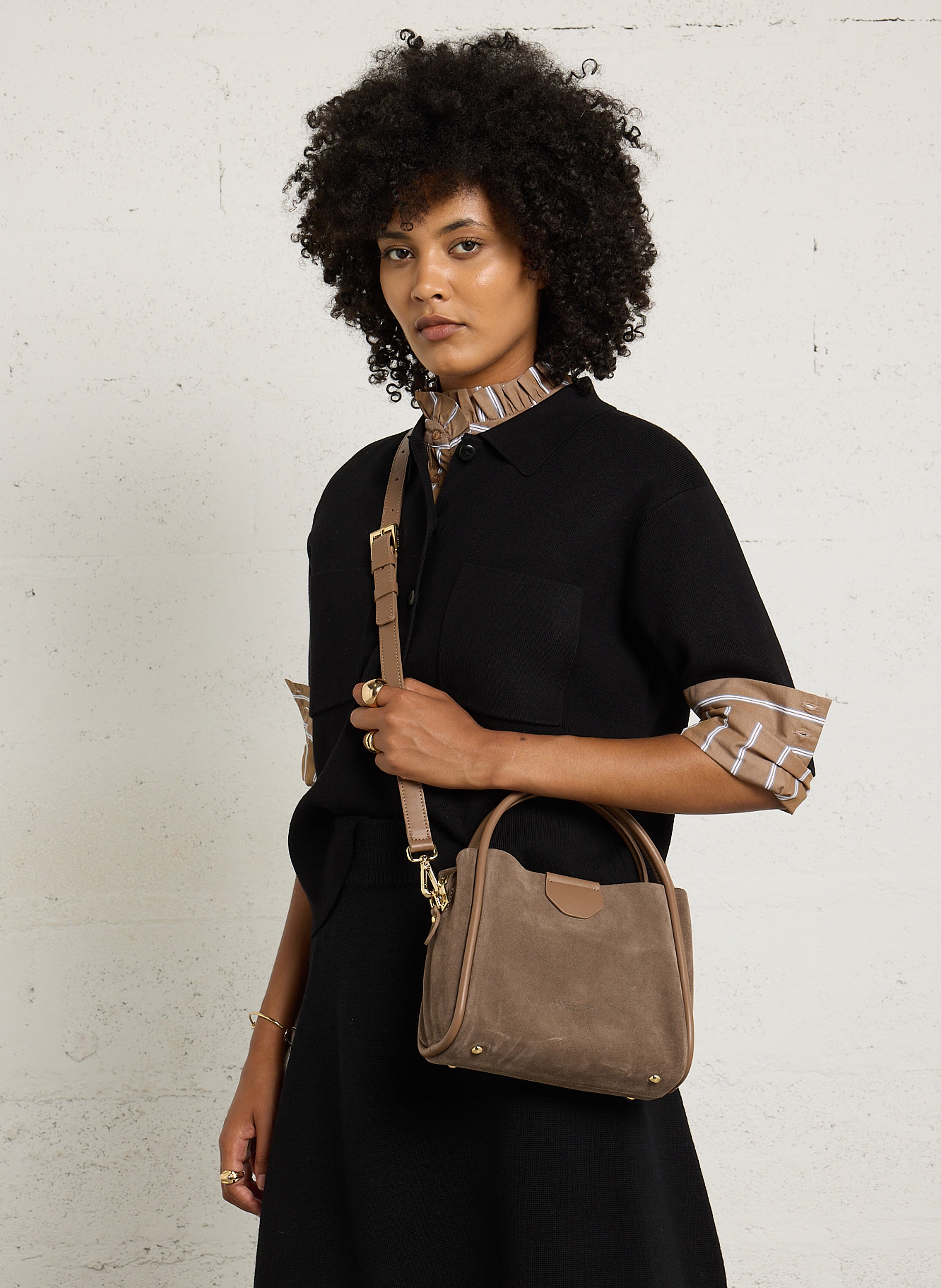 Petit sac à main en cuir de vachette LANCASTER PARIS Marron