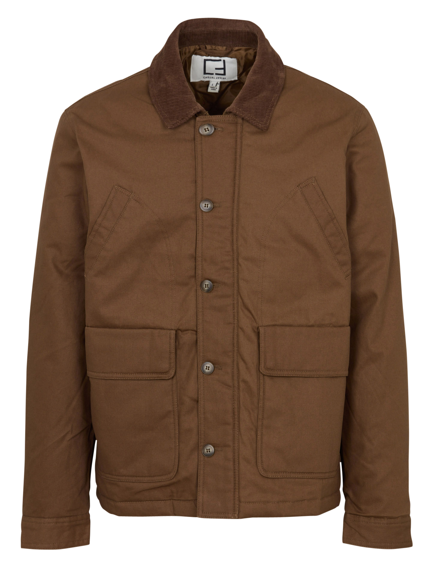 Gerade geschnittene Jacke mit Rippenstrickkragen aus Baumwolle CASUAL FRIDAY Braun