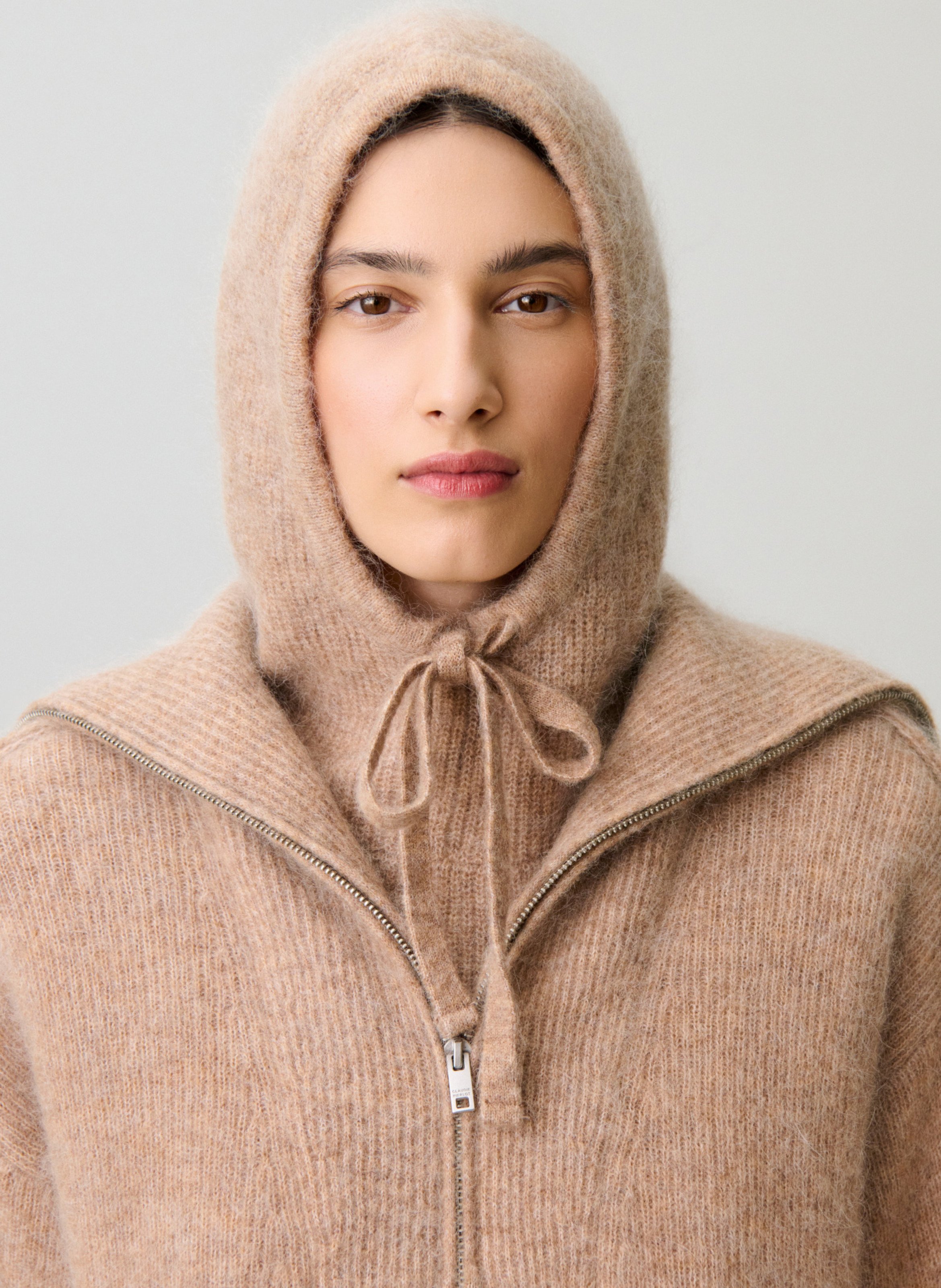 Mixed wool solid color hood CLAUDIE PIERLOT Beige