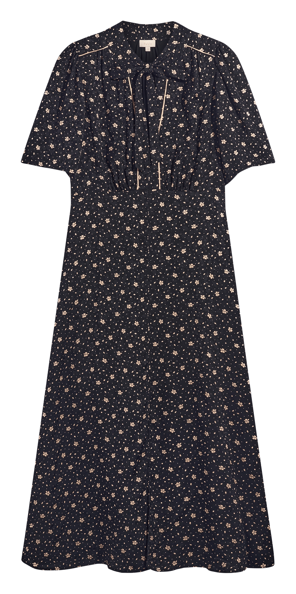 Midi-Kleid mit Lavallière-Kragen und Blumenmuster PABLO Schwarz