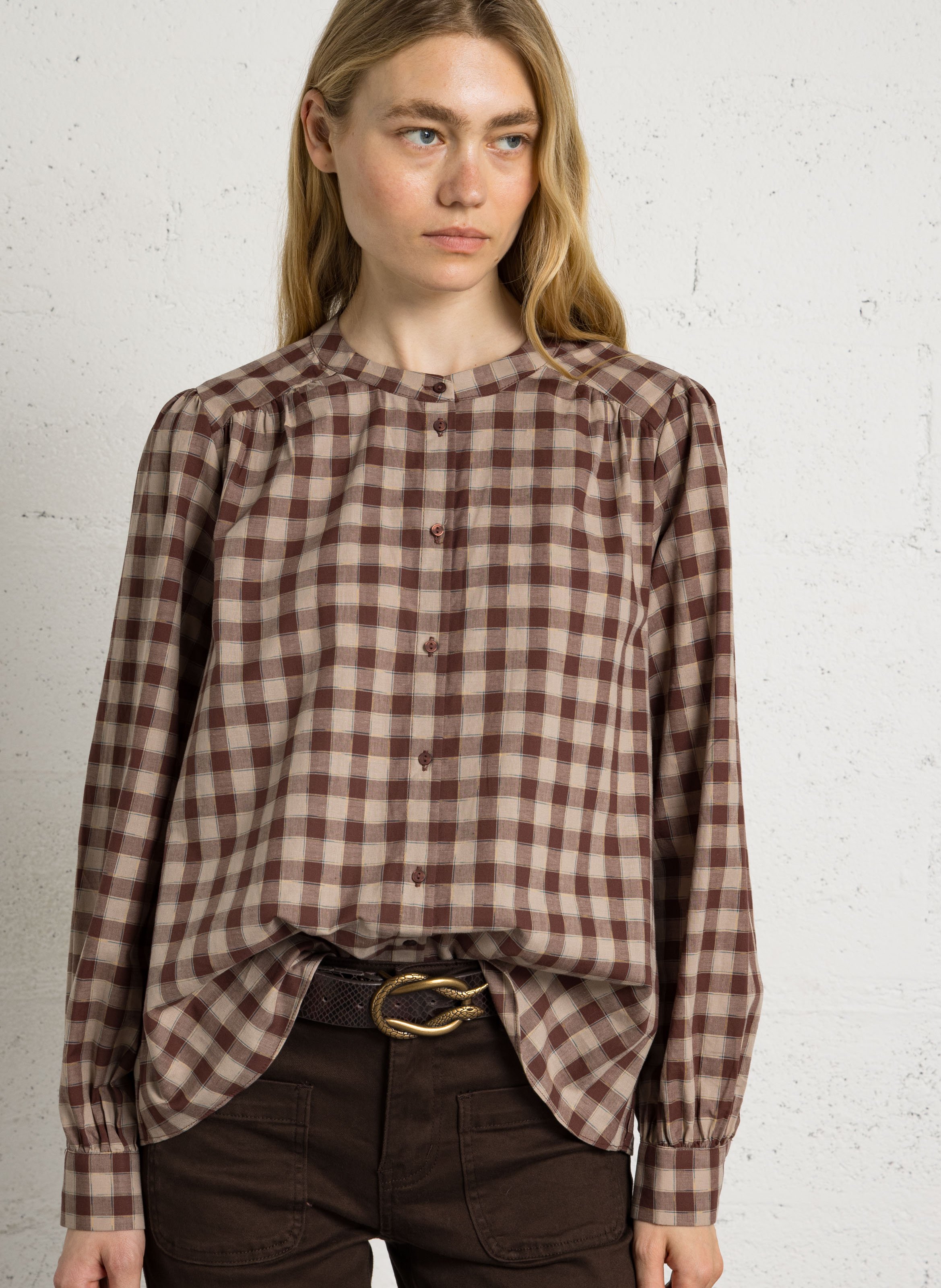  Chemise col à nouer en coton SUD EXPRESS Marron