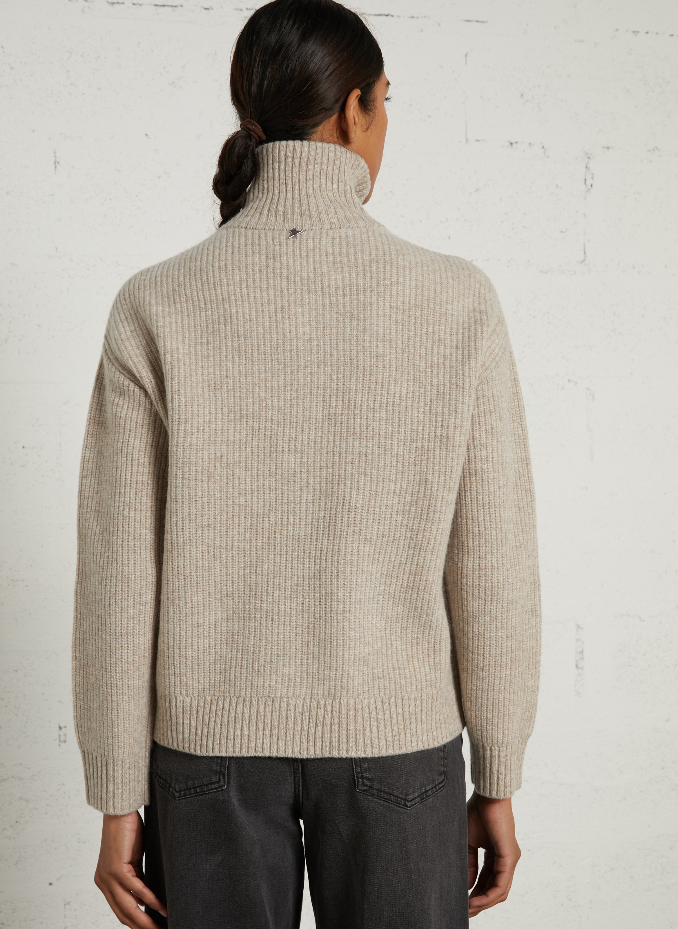 Gerade geschnittene Strickjacke aus Wolle mit Reißverschluss SUD EXPRESS Beige
