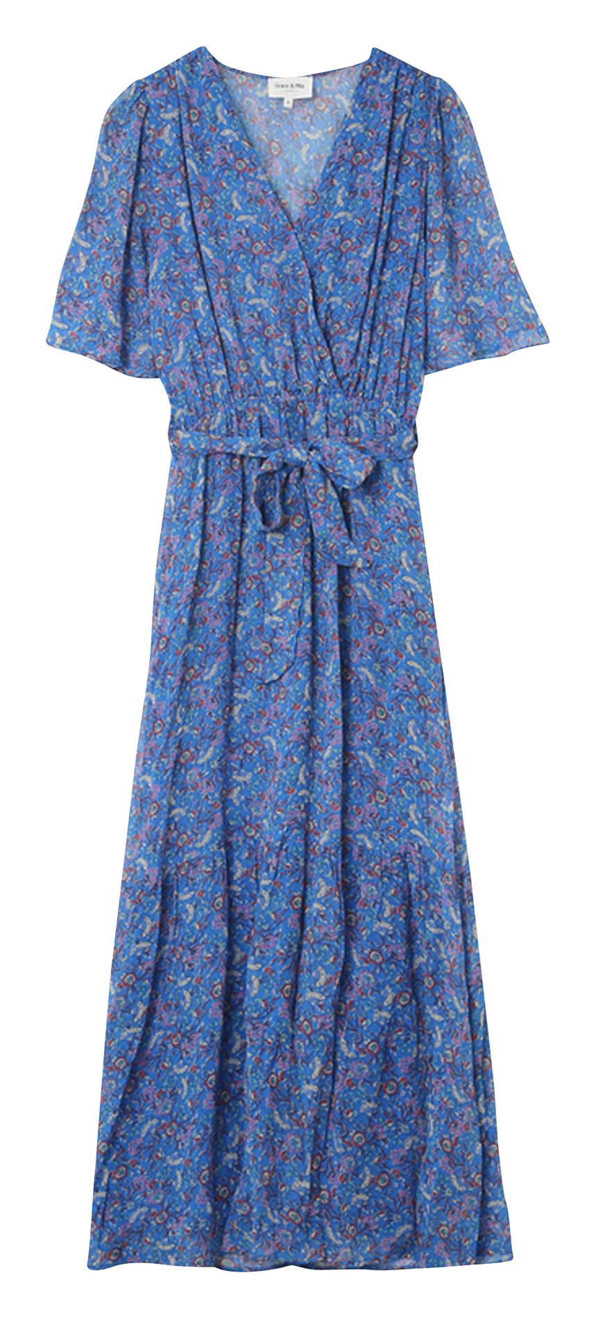 Robe longue droite col V imprimée GRACE ET MILA Bleu