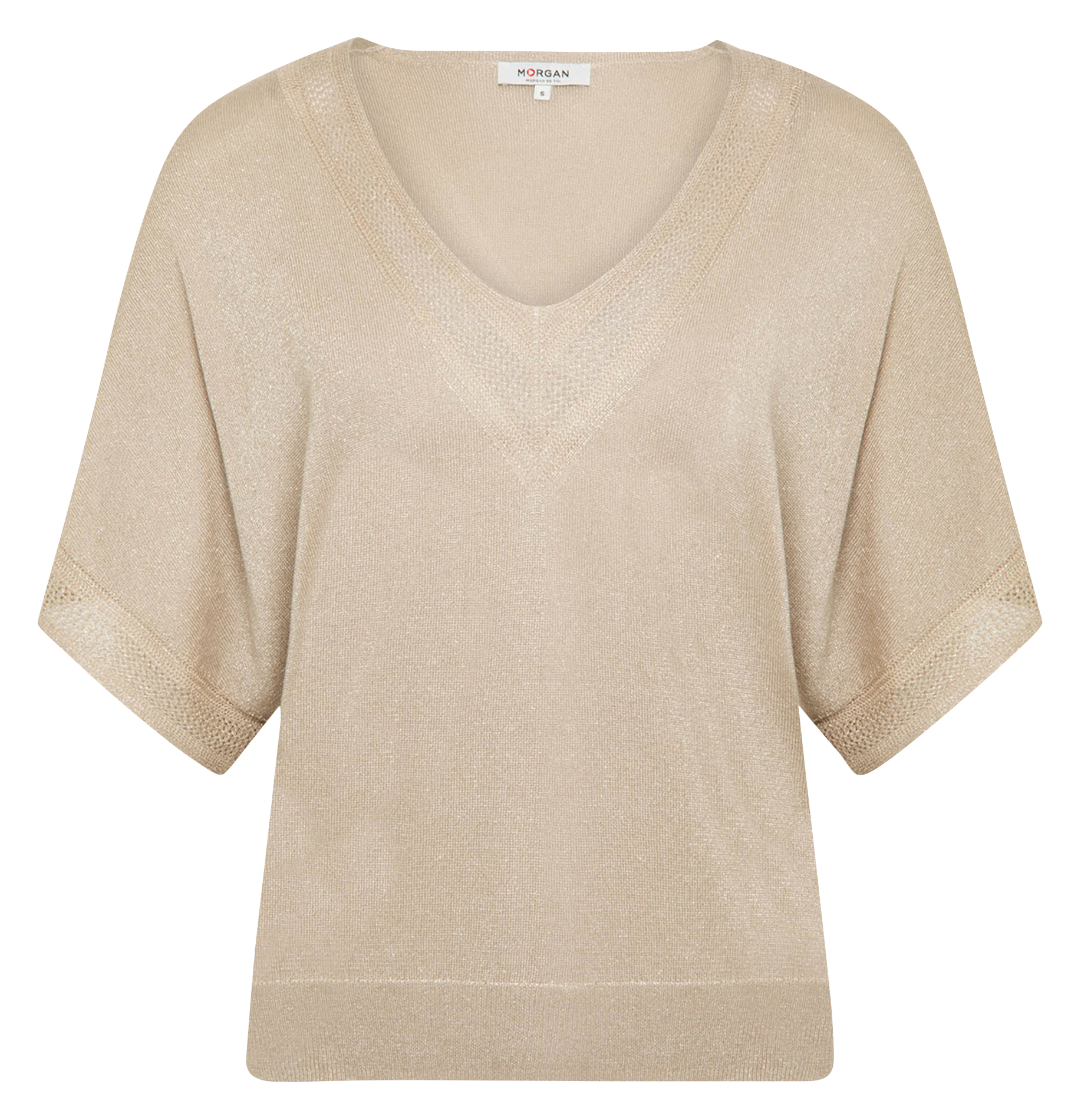 Straight V-neck sweater with metallic detail MORGAN Beige