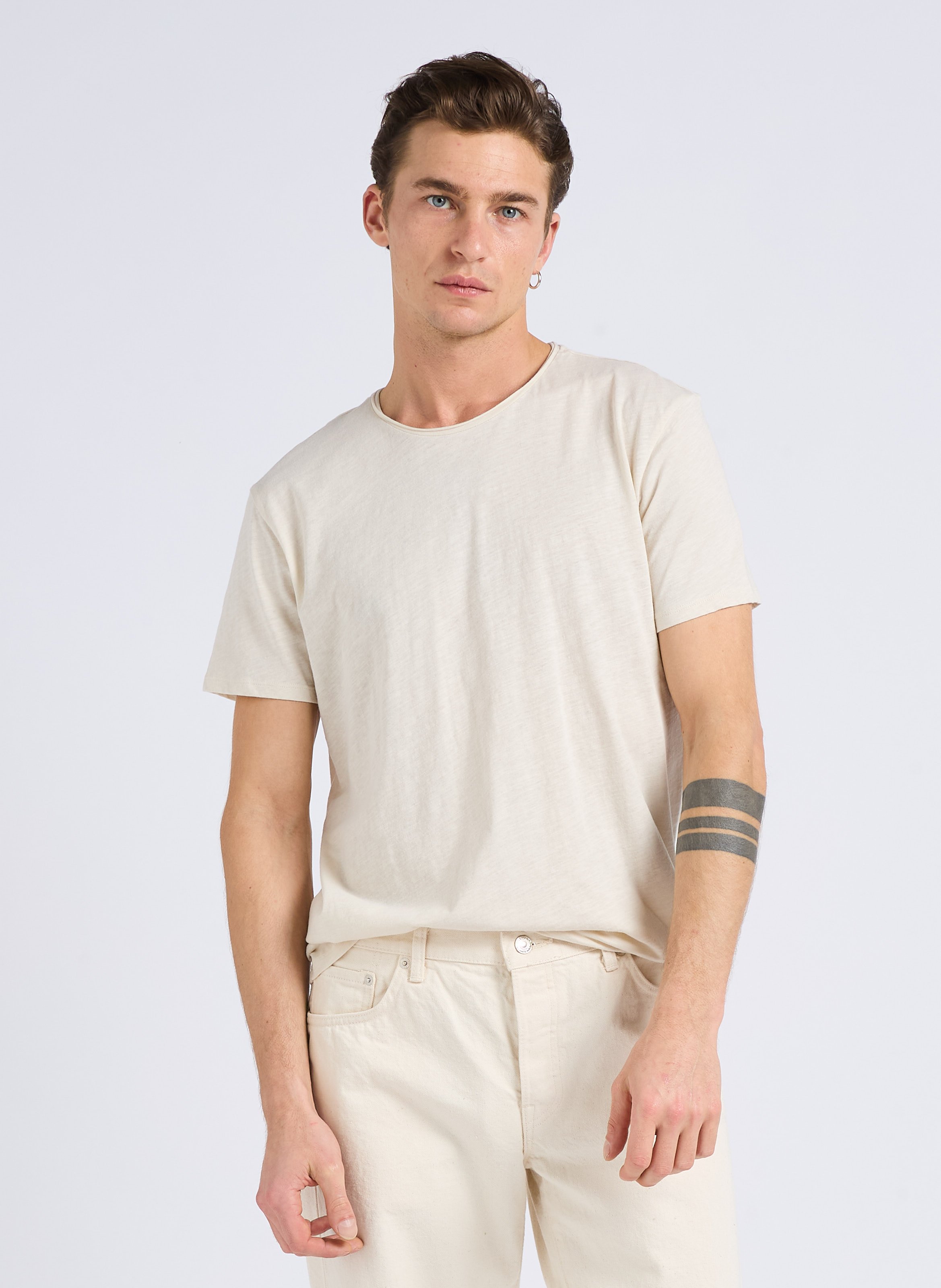 Tee-shirt col rond en coton flammé IKKS Blanc