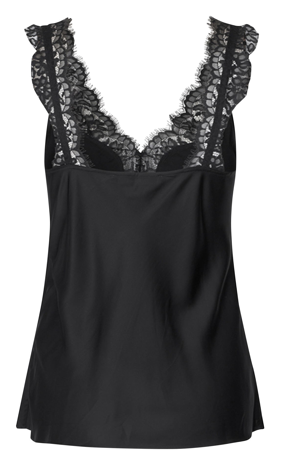 Straight V-neck lace top SAMSOE SAMSOE Black