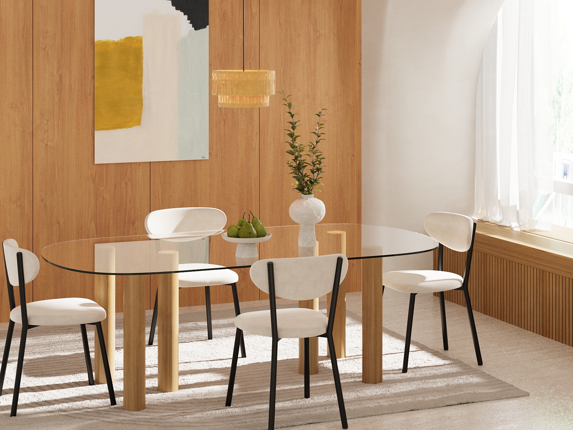 Set of 2 cream bouclette chairs with black metal legs POTIRON PARIS Beige