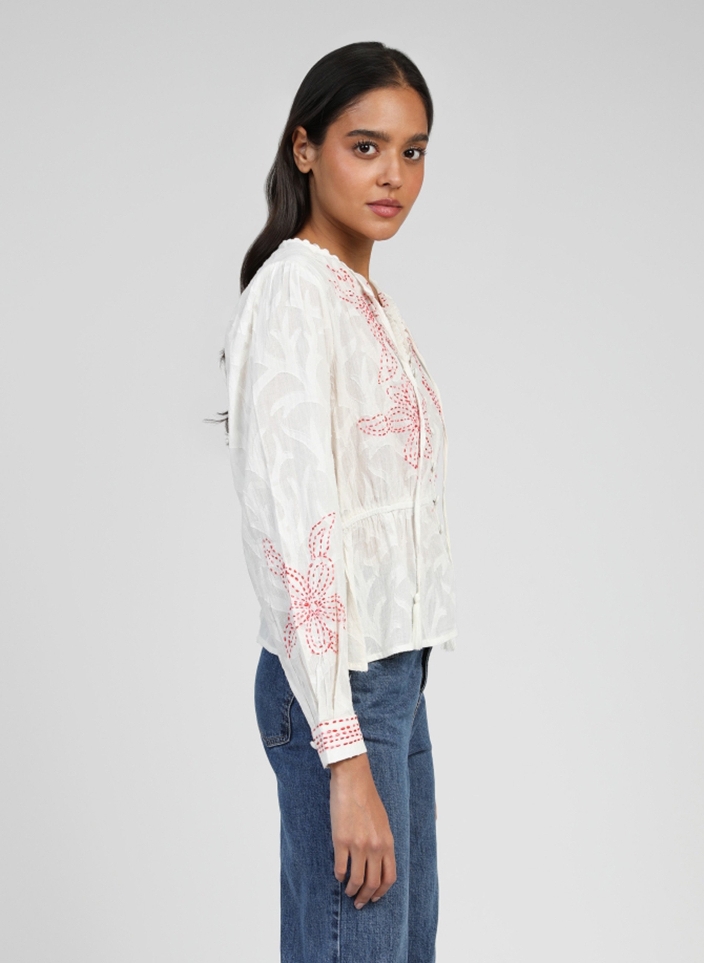 Straight blouse in embroidered cotton AN'GE Beige