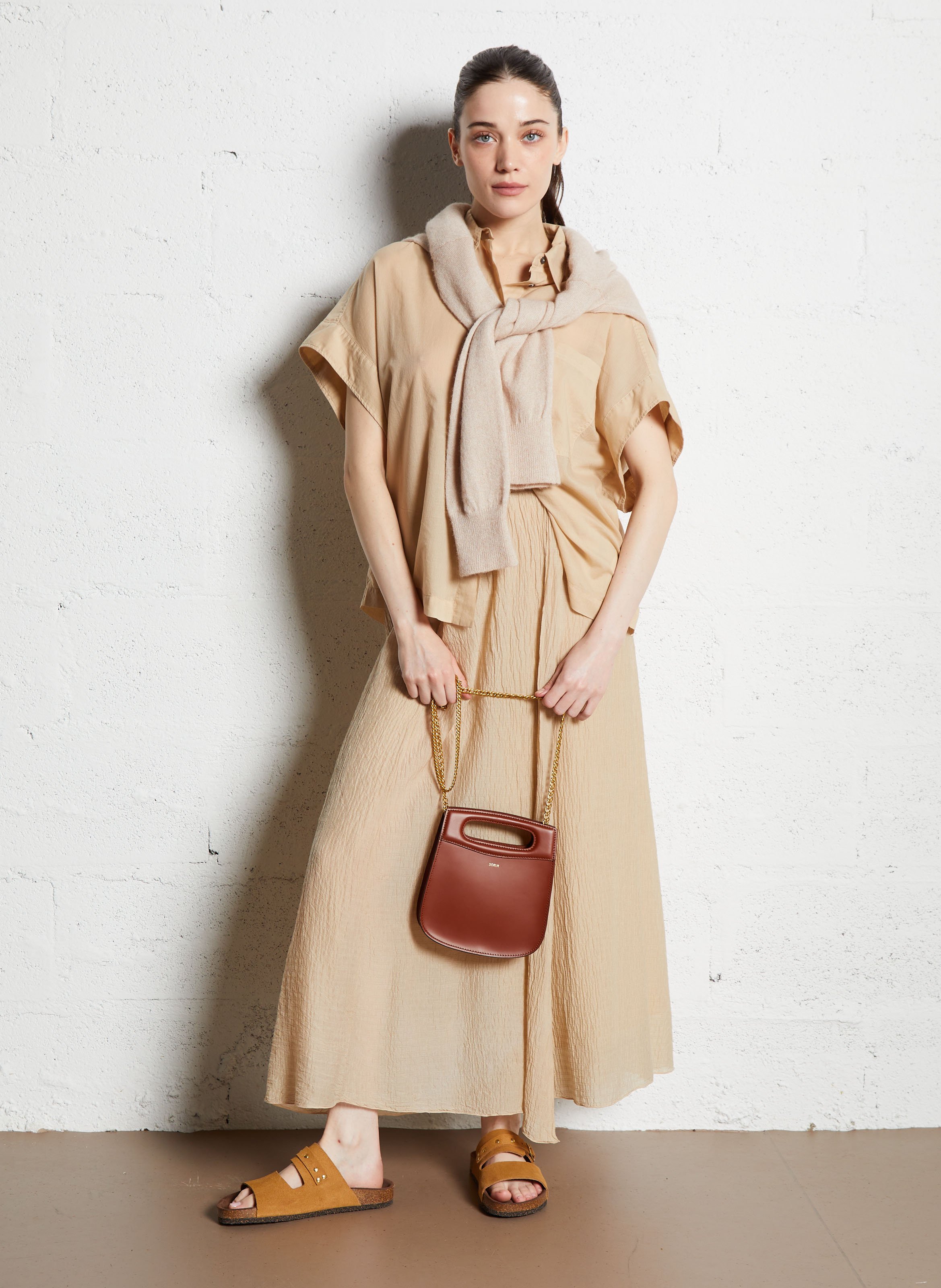 Lange, uitlopende rok | katoenblend POMANDERE Beige