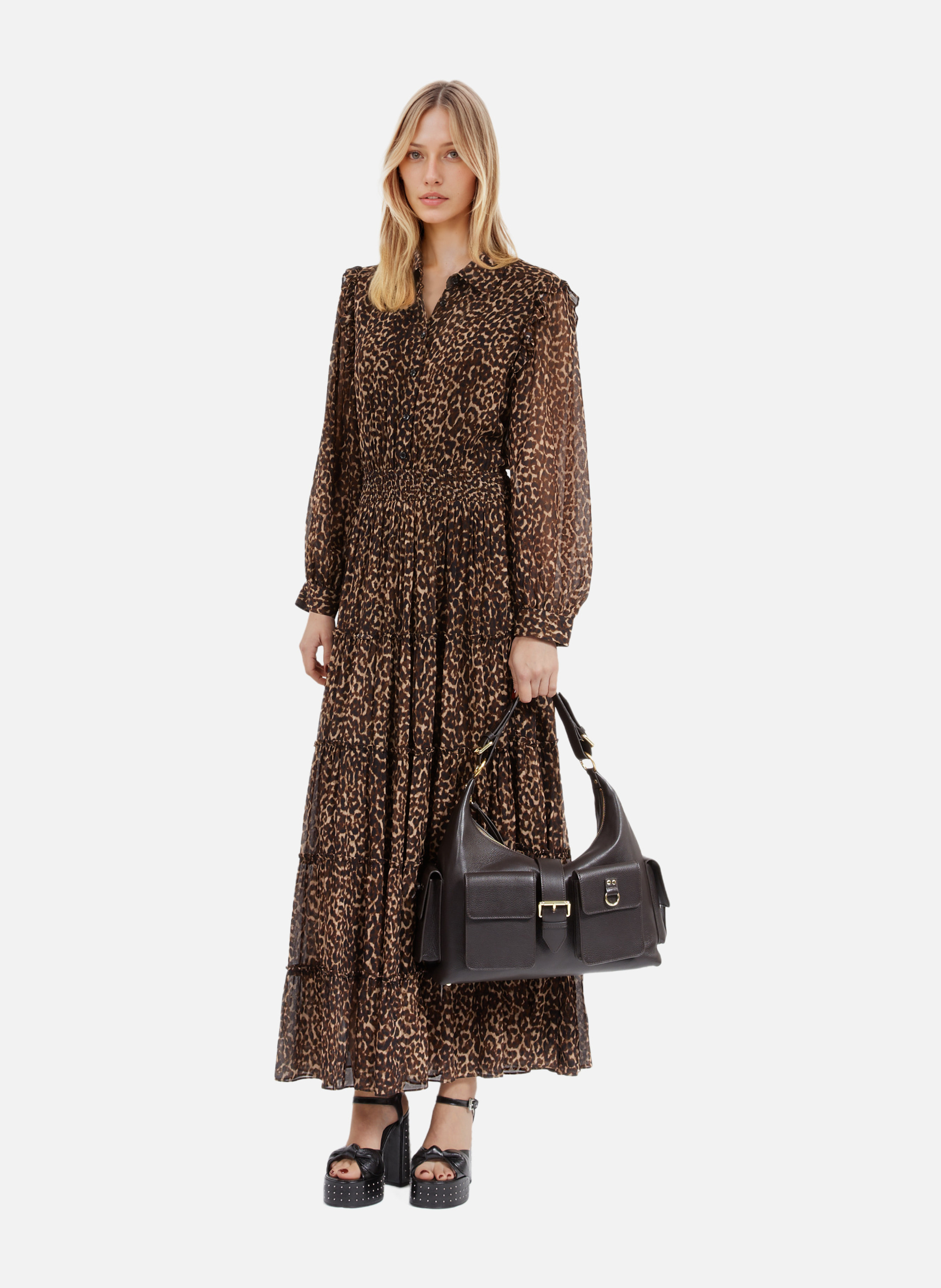Leopard print long dress with ruffles THE KOOPLES Multicolored