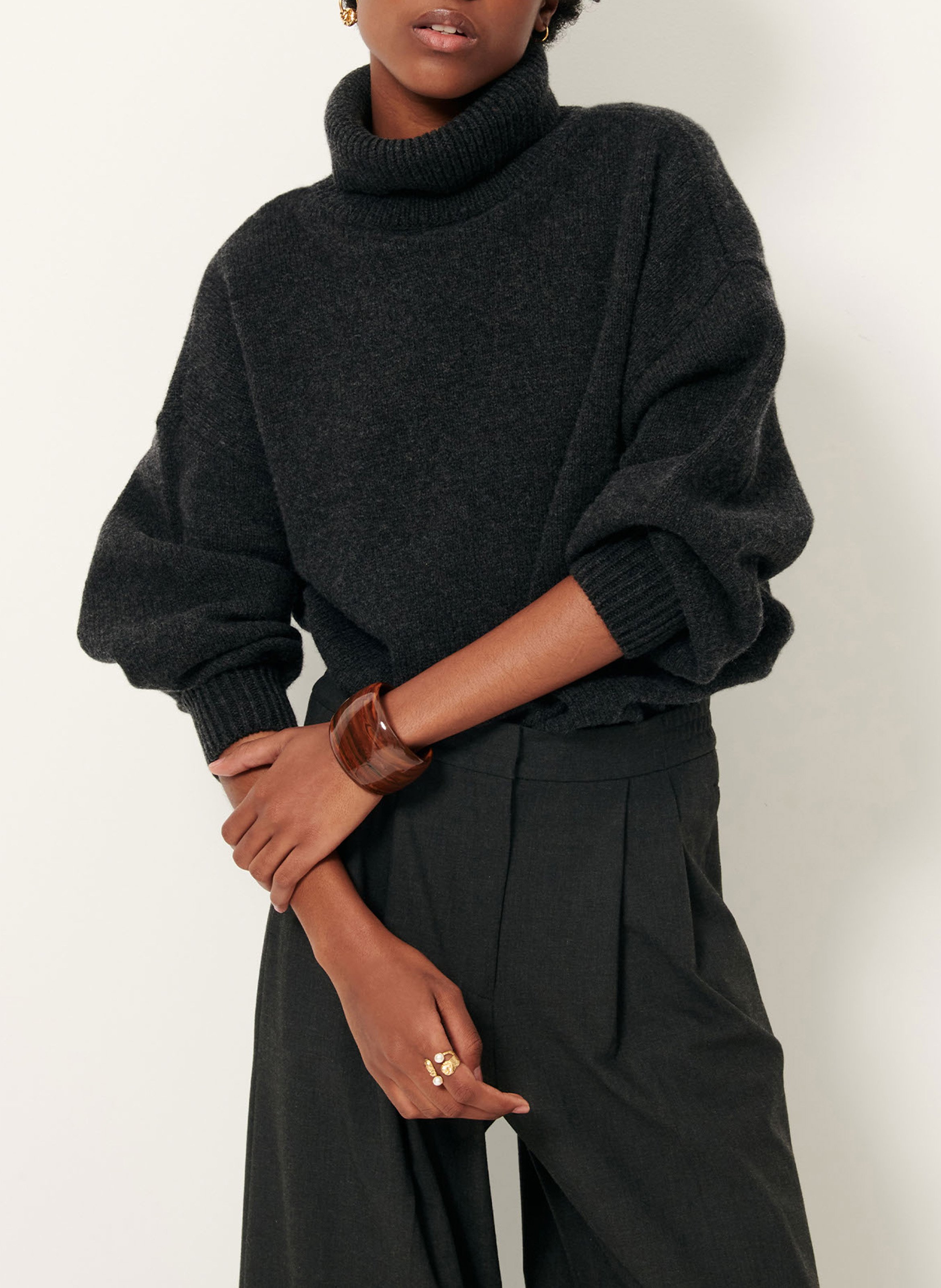 Pull oversize col roulé en laine et cachemire SESSUN Gris