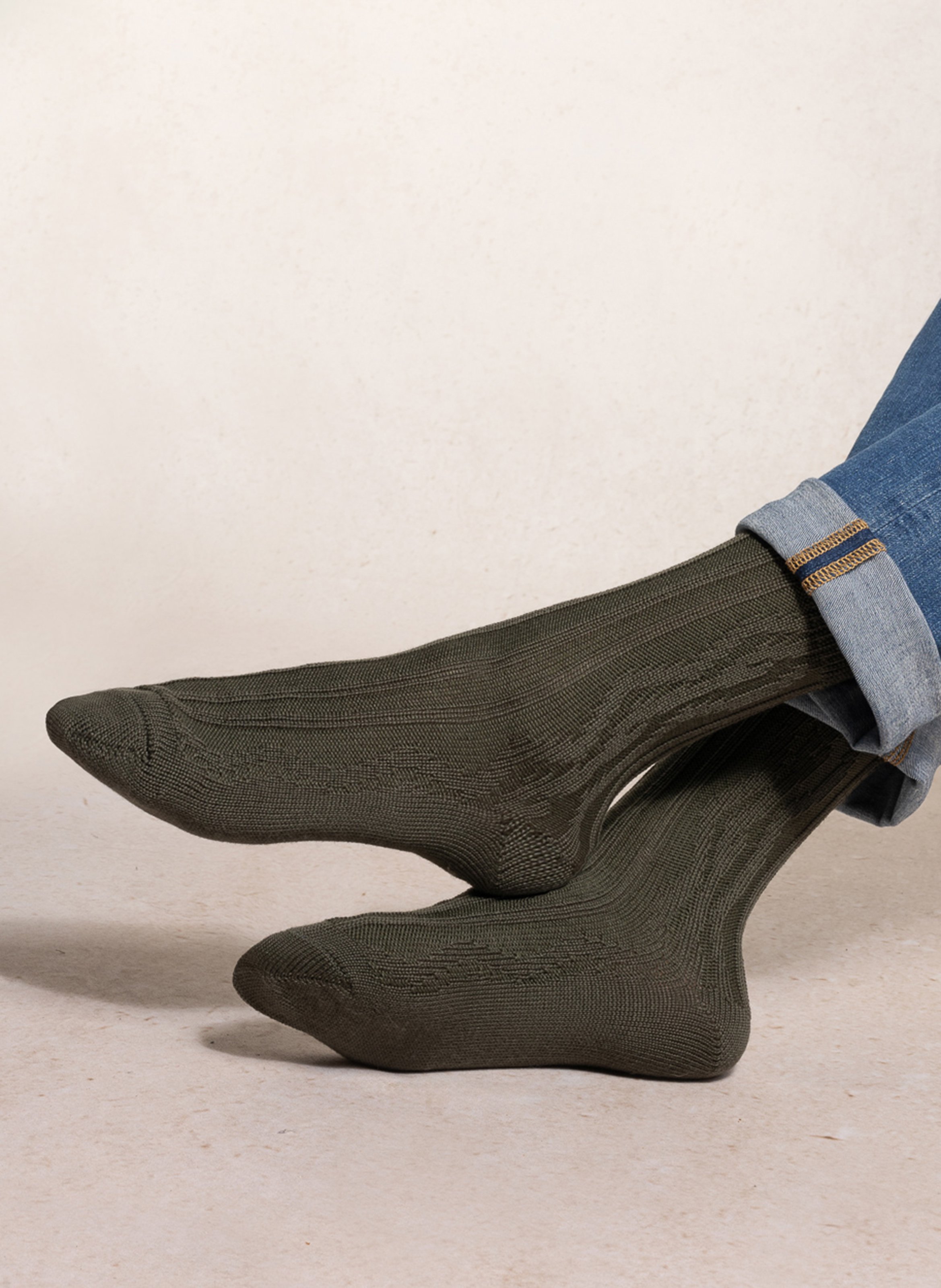 Ribbed wool-blend socks BLEUFORET Khaki