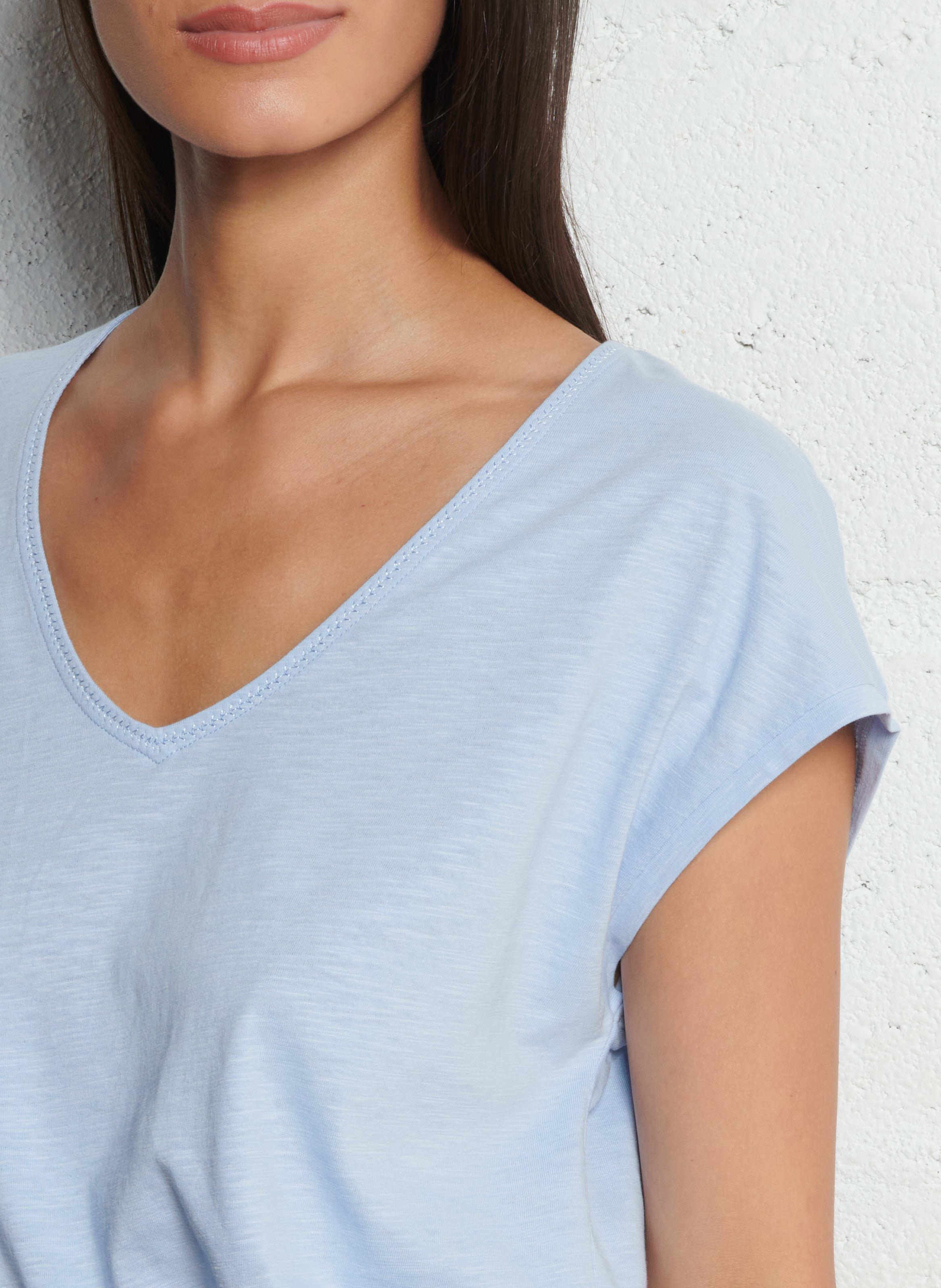 Straight cotton V-neck T-shirt MAISON 123 Blue