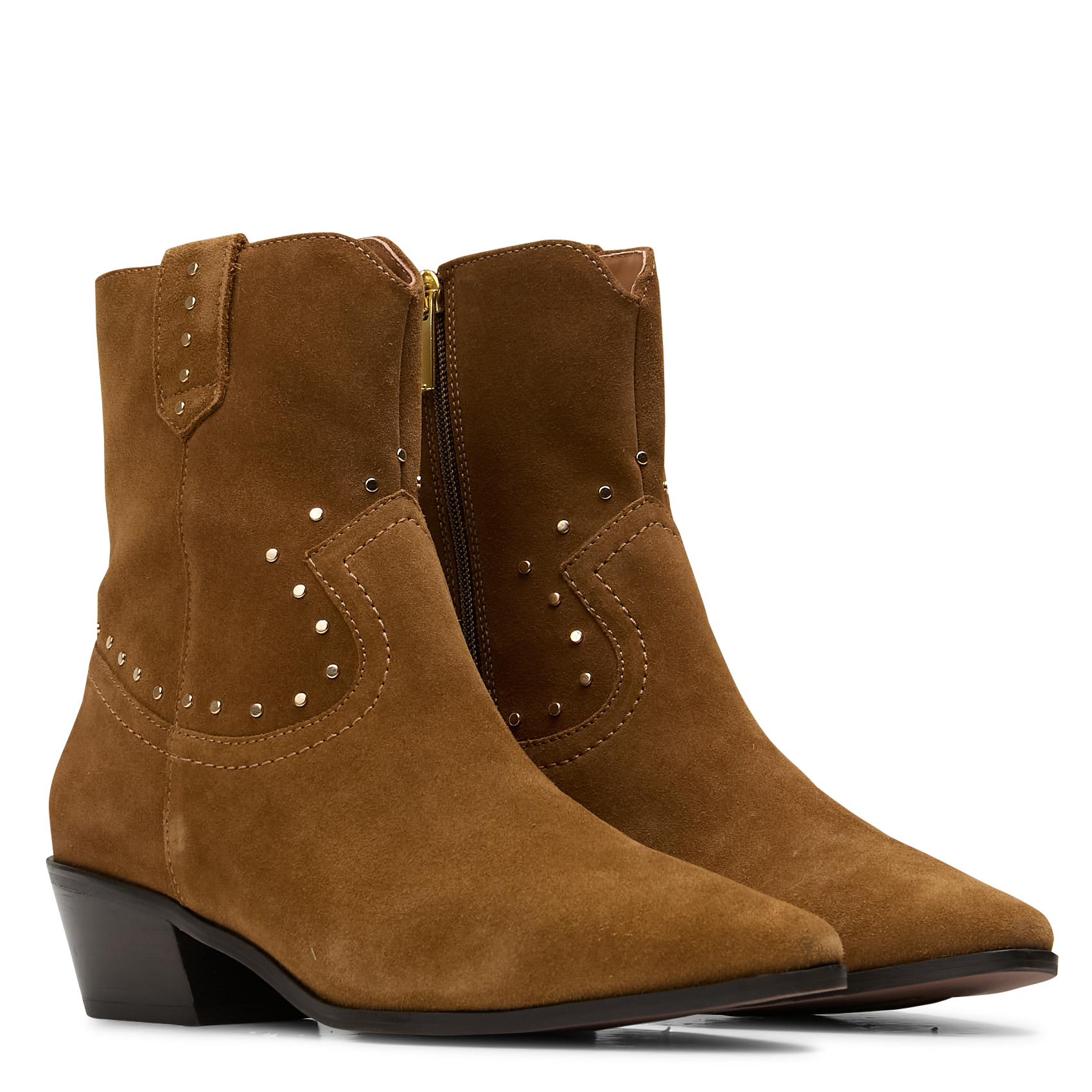 Boots western cloutées en cuir velours BOCAGE Marron