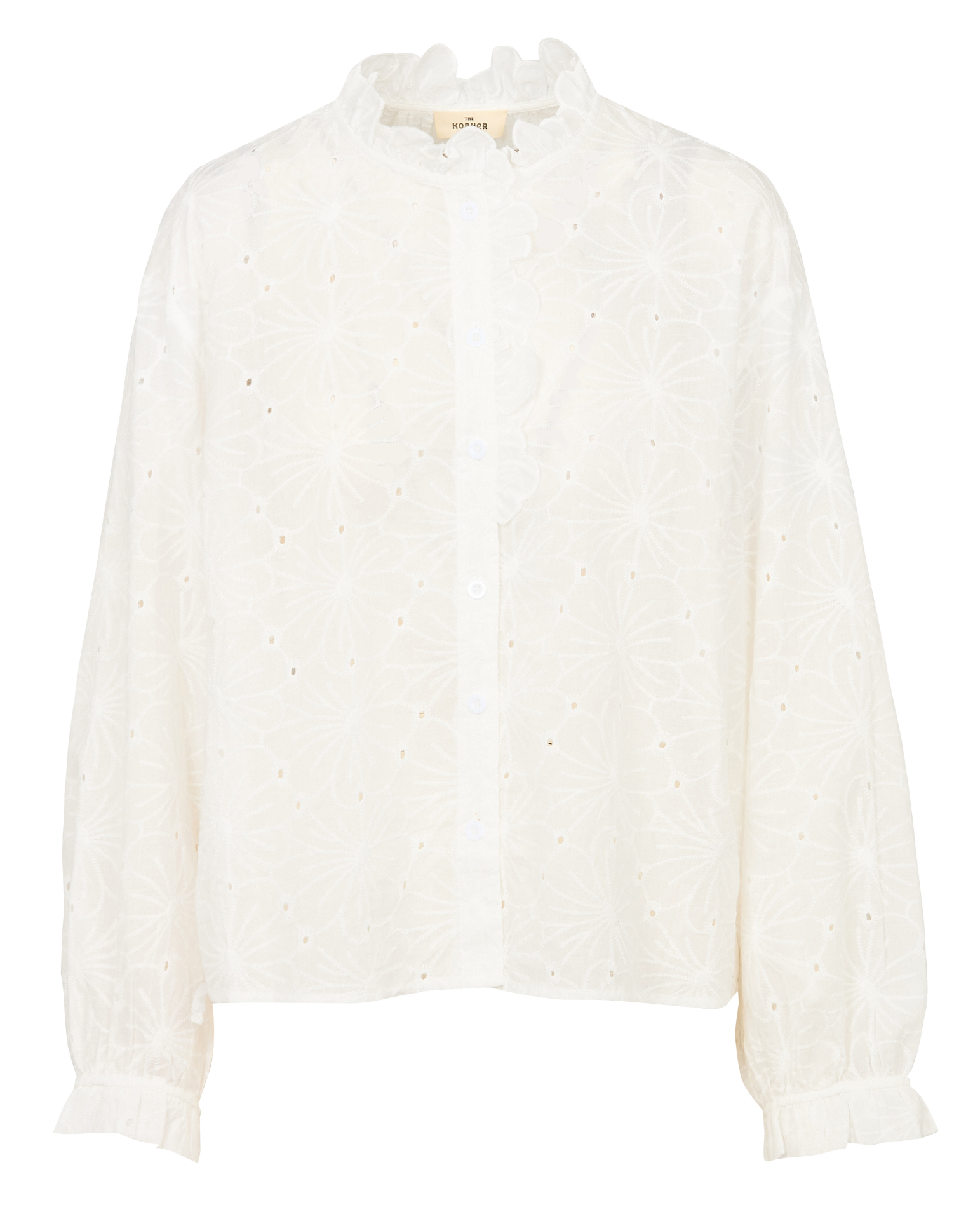 Gerade geschnittene Bluse mit rundem Ausschnitt aus bestickter Baumwolle THE KORNER Weiss