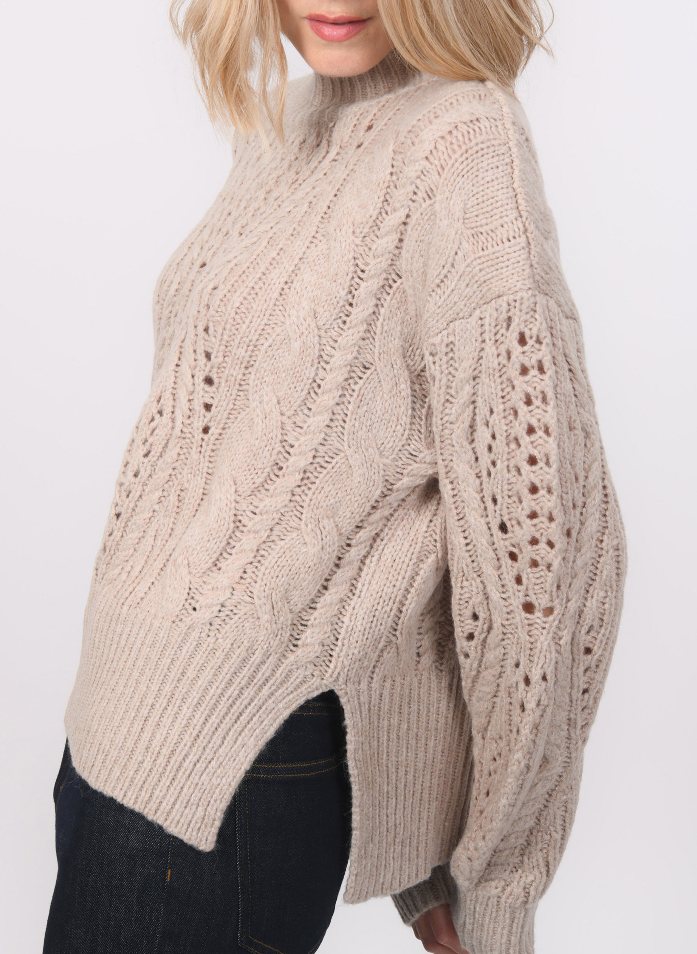 Pull oversize col montant en maille torsadée KOOKAI Marron