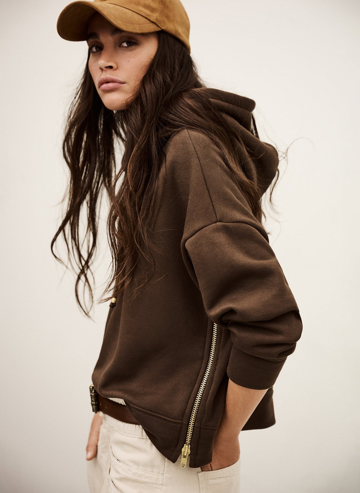 Sweat oversize à capuche en coton mélangé BA&SH Marron