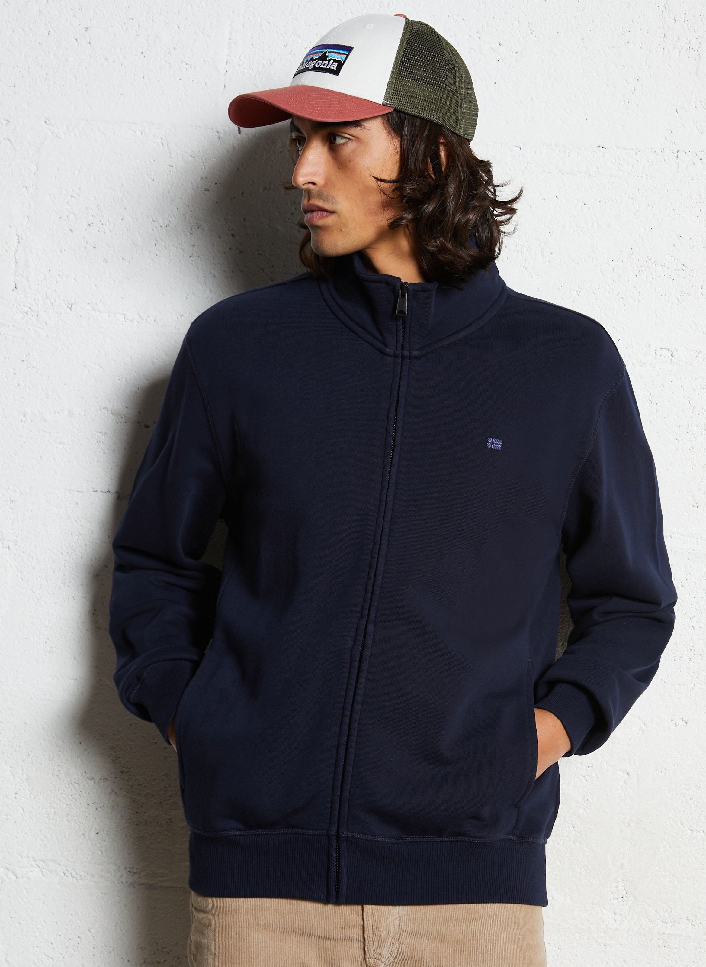 Gilet droit col montant en coton NAPAPIJRI Bleu