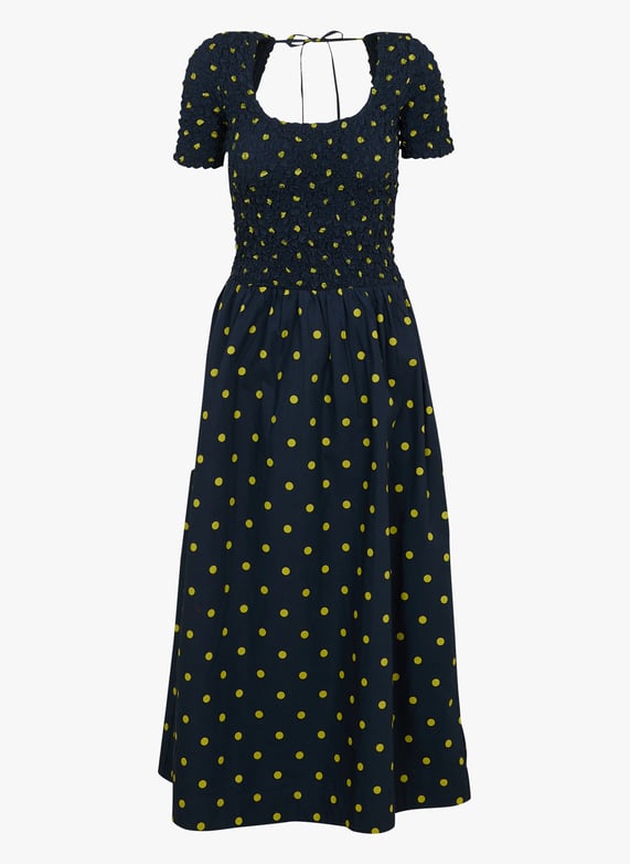 Long round neck dress in printed organic cotton Blue Damson madder - Women | Place des Tendances Long round neck dress in printed organic cotton Blue Damson madder - Women | Place des Tendances
