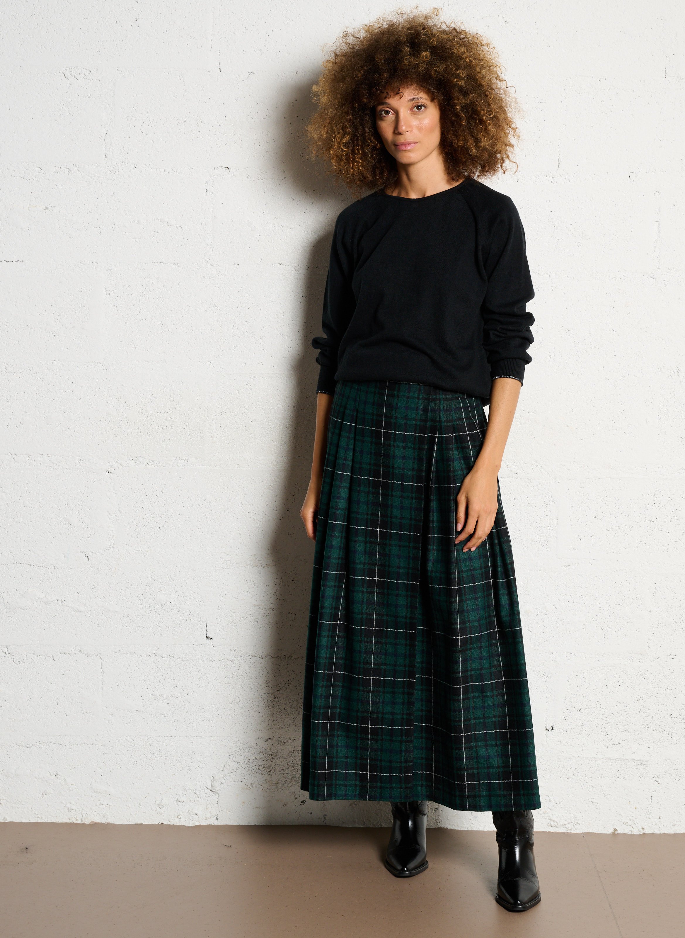 Pull droit col rond en coton et laine mélangé ONE STEP Noir