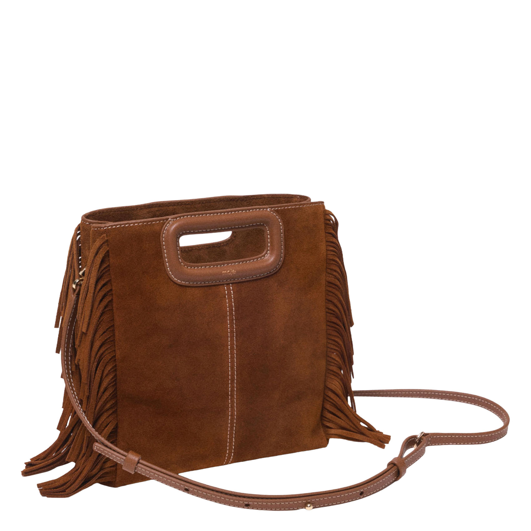 Suède schoudertas met franjes MAJE Bruin