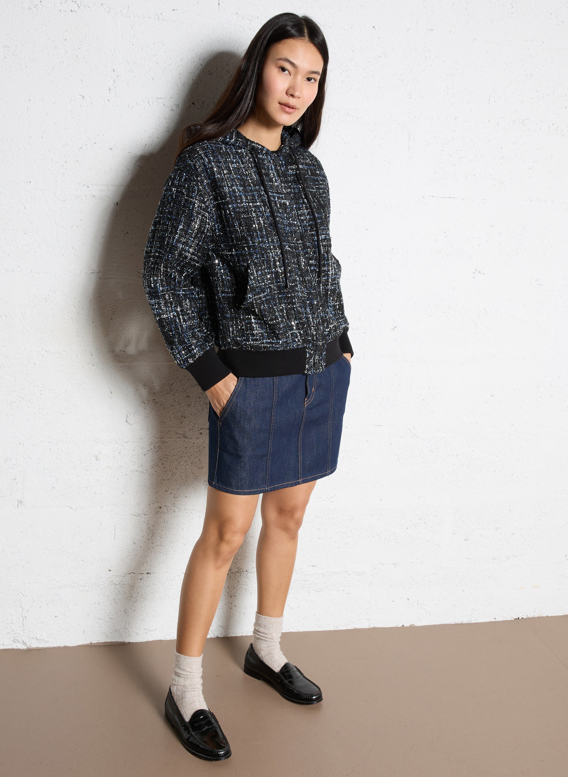 Mini jupe en denim brut à détail suède LIU JO Bleu