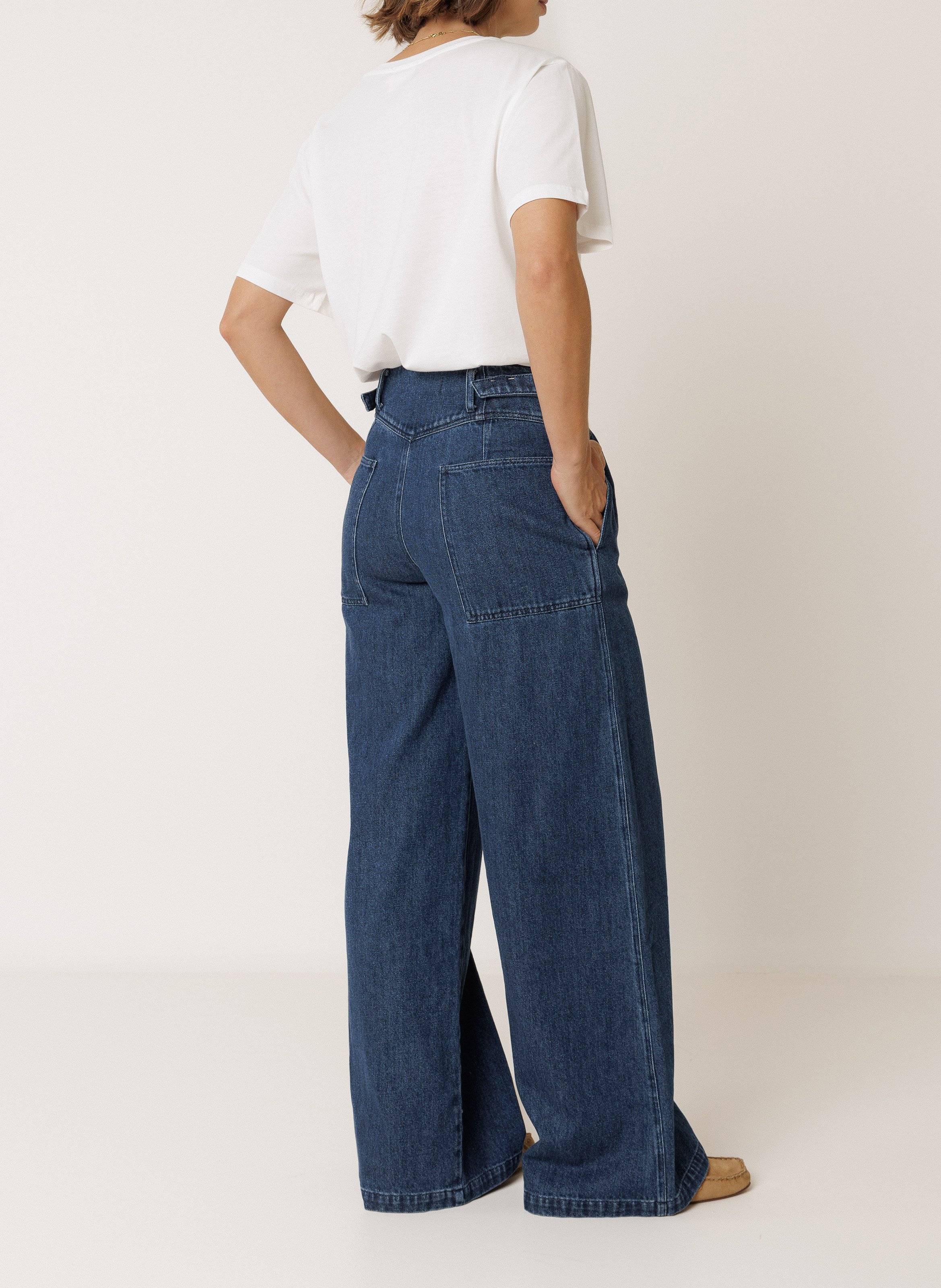 Wijde jeans met hoge taille | katoenblend INDI & COLD Blauw