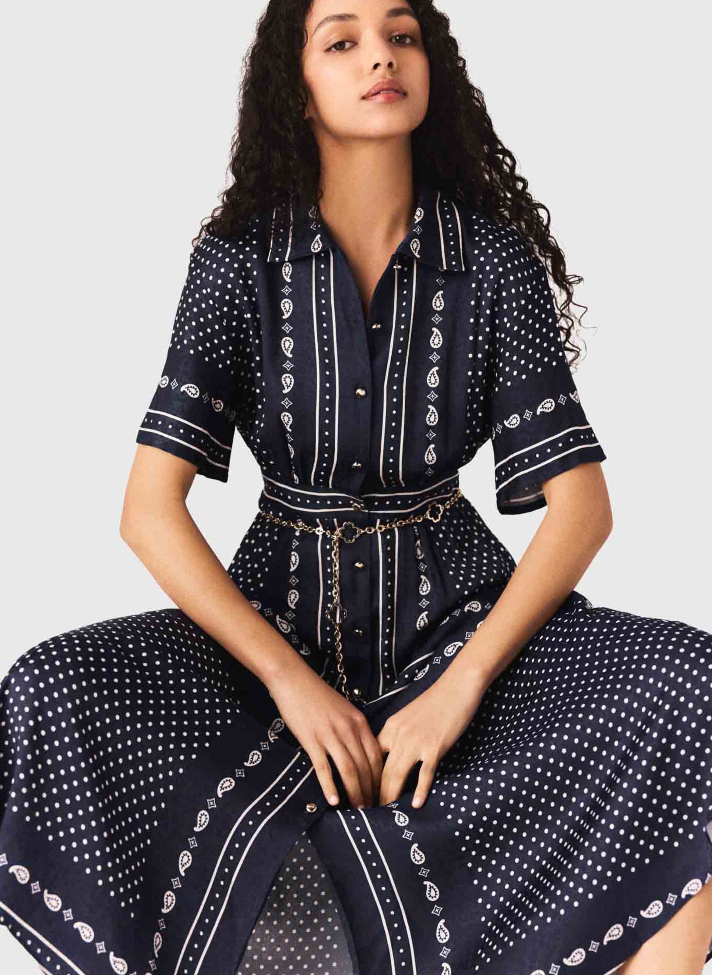 Lange, uitlopende jurk met print MAJE Blauw