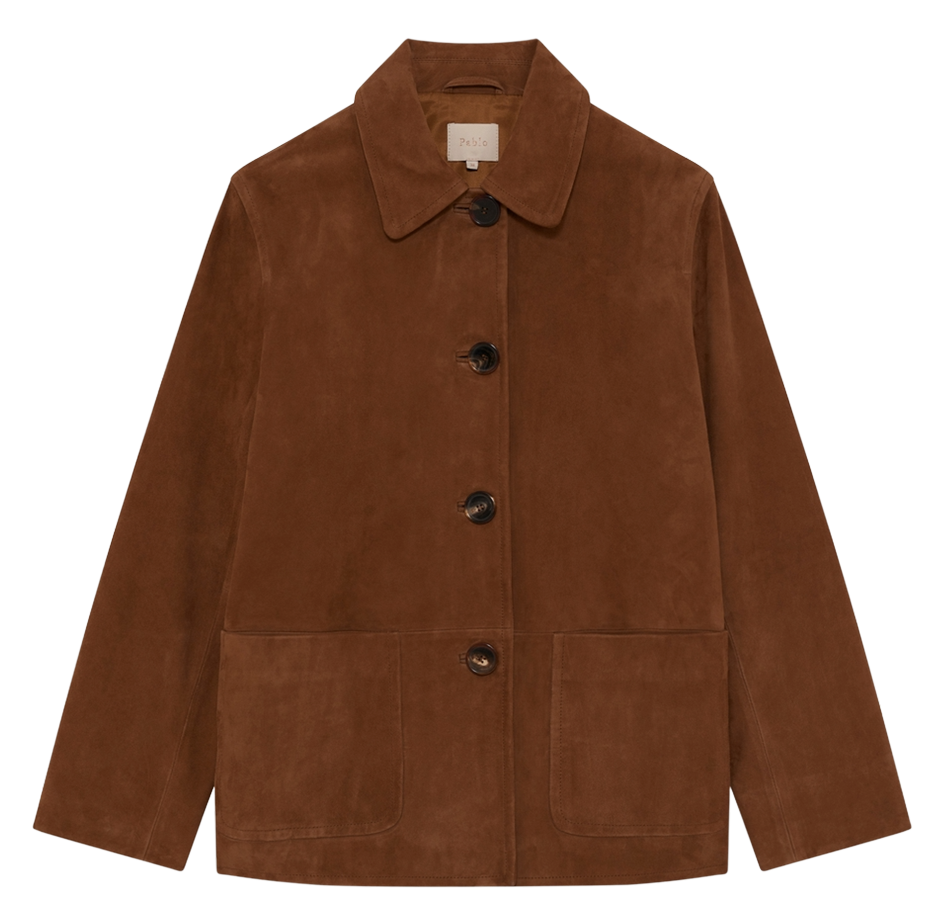Straight jacket with classic collar in suede leather PABLO Brown
