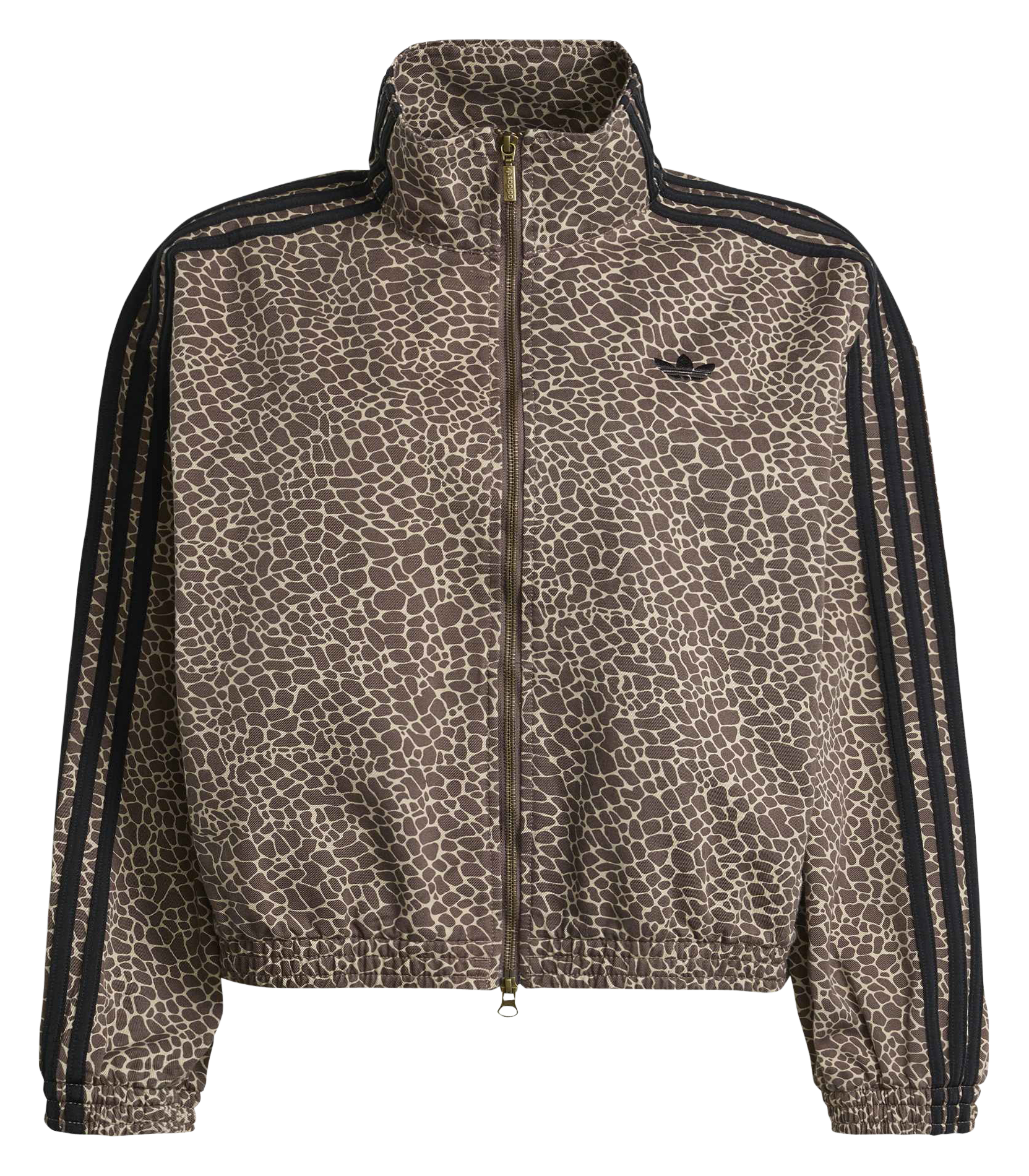 Ritssluiting jas met opstaande kraag luipaardprint. ADIDAS Bruin