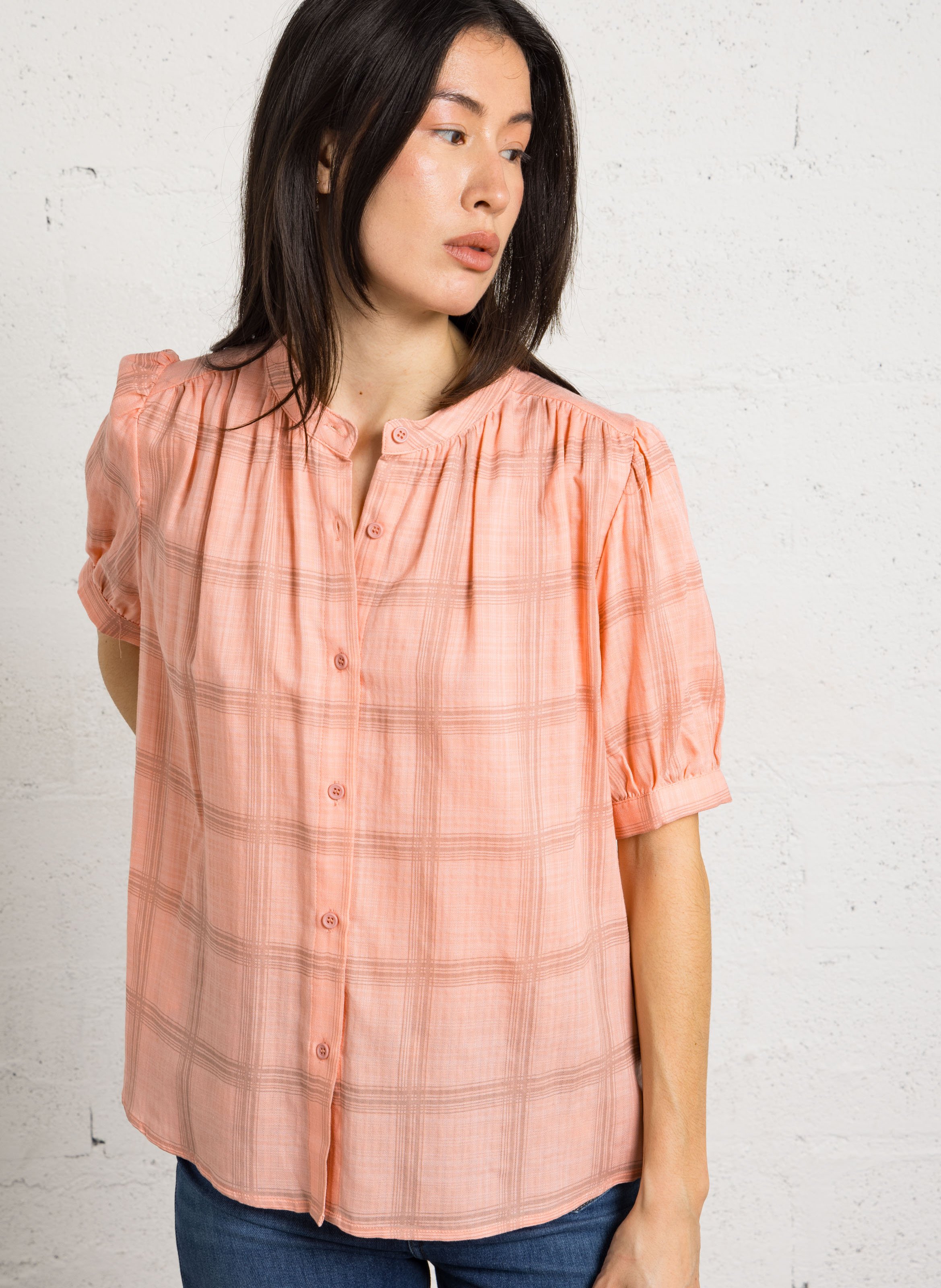 Oversized Mandarin Collar Shirt in Blended Cotton SEE U SOON Pink