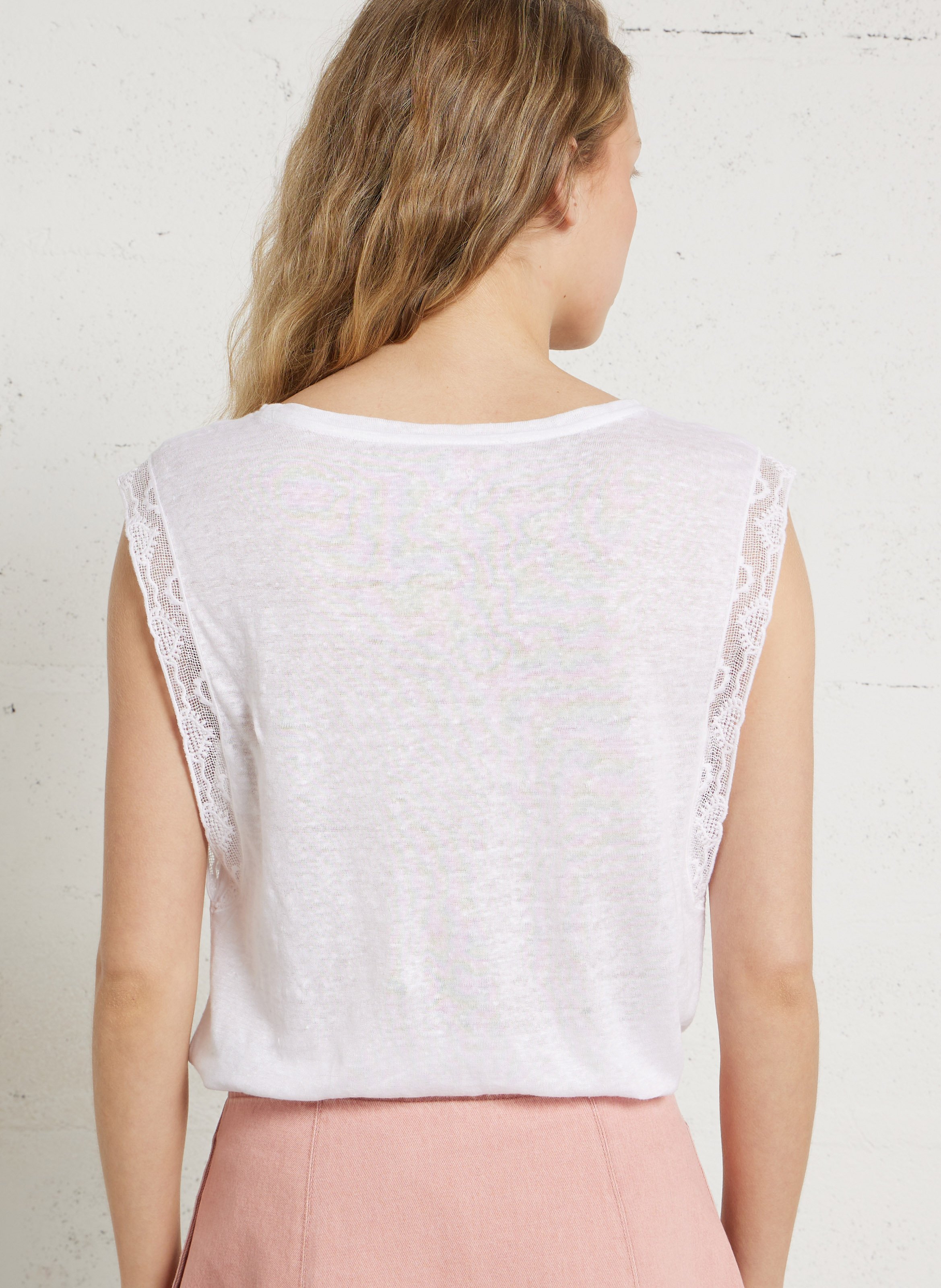 Débardeur col rond en lin DES PETITS HAUTS Beige