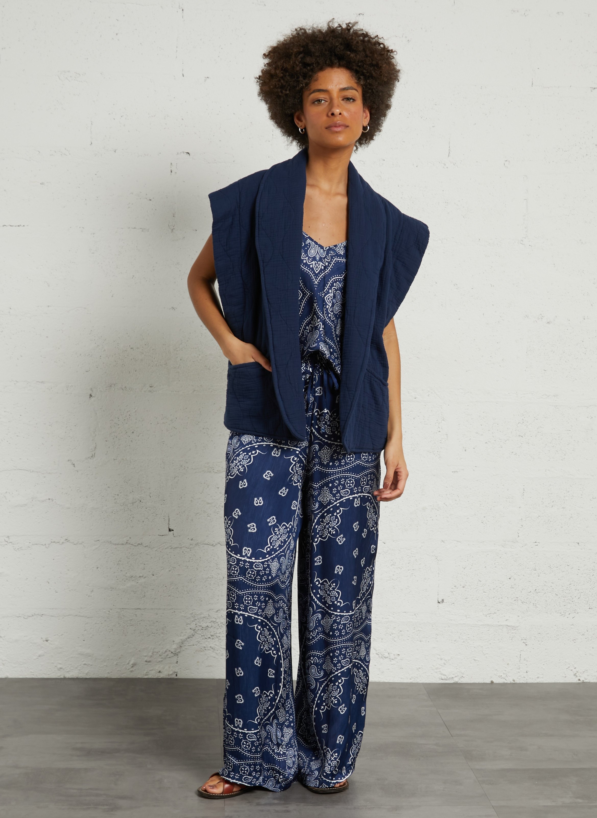 Sleeveless cotton gauze jacket AOKYANOS Blue